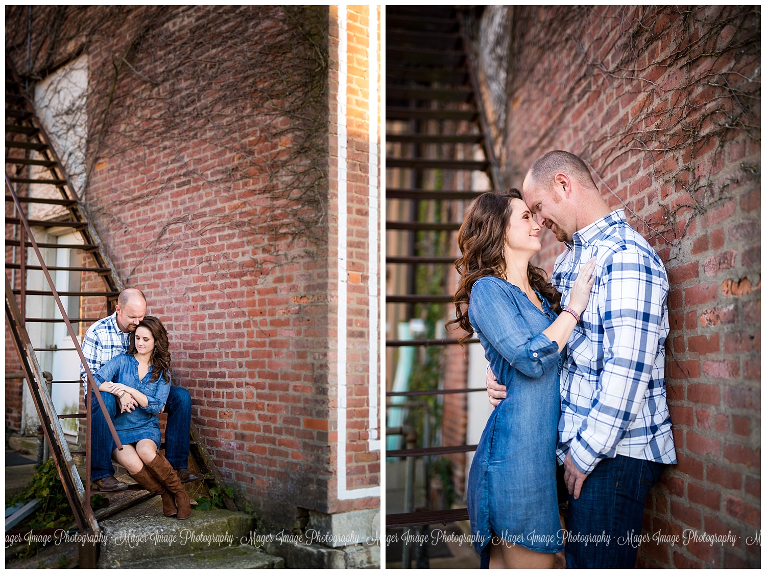 back alley couple photo stairs fire escape pose