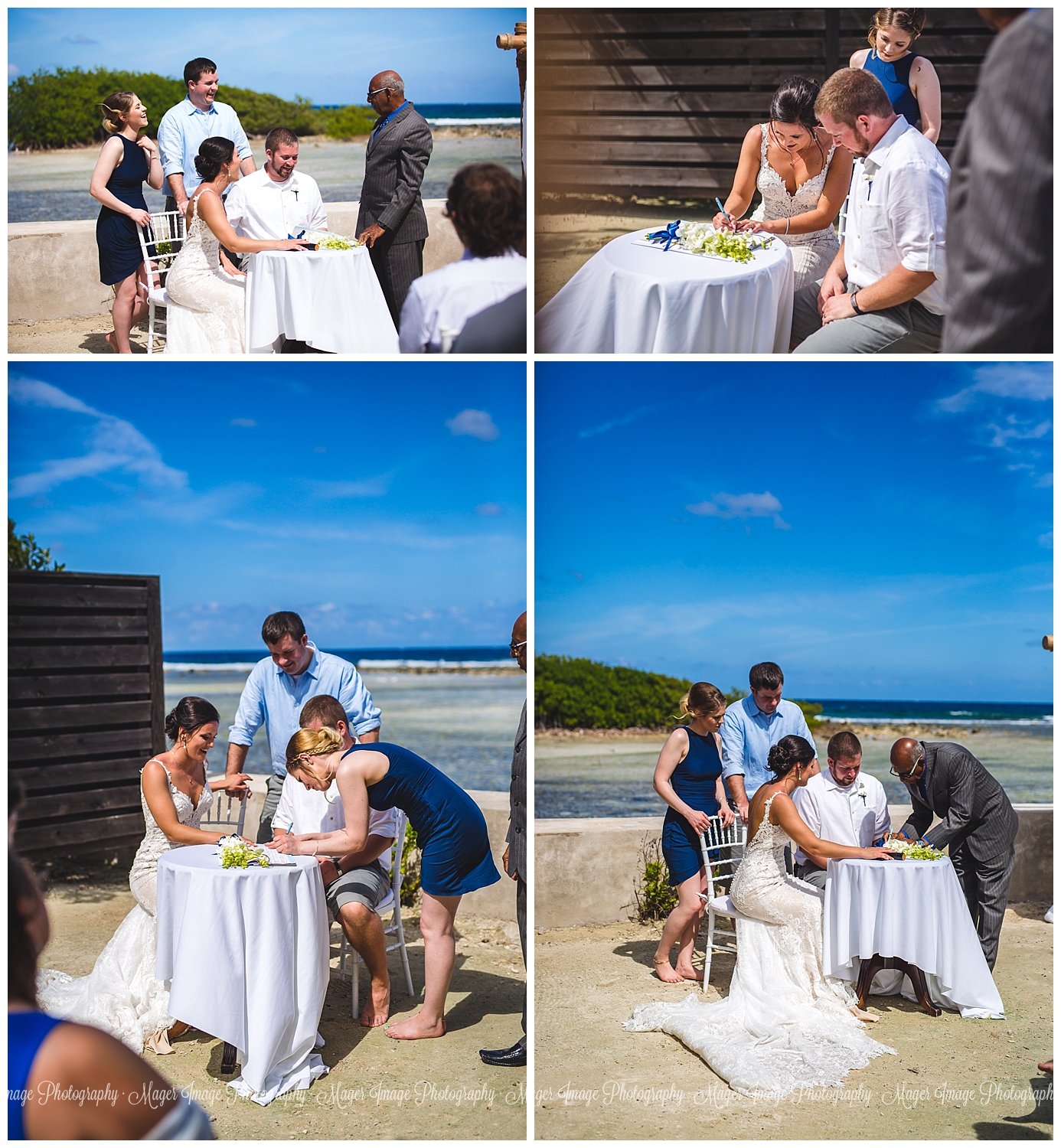 signing beach side ocean tropical wedding