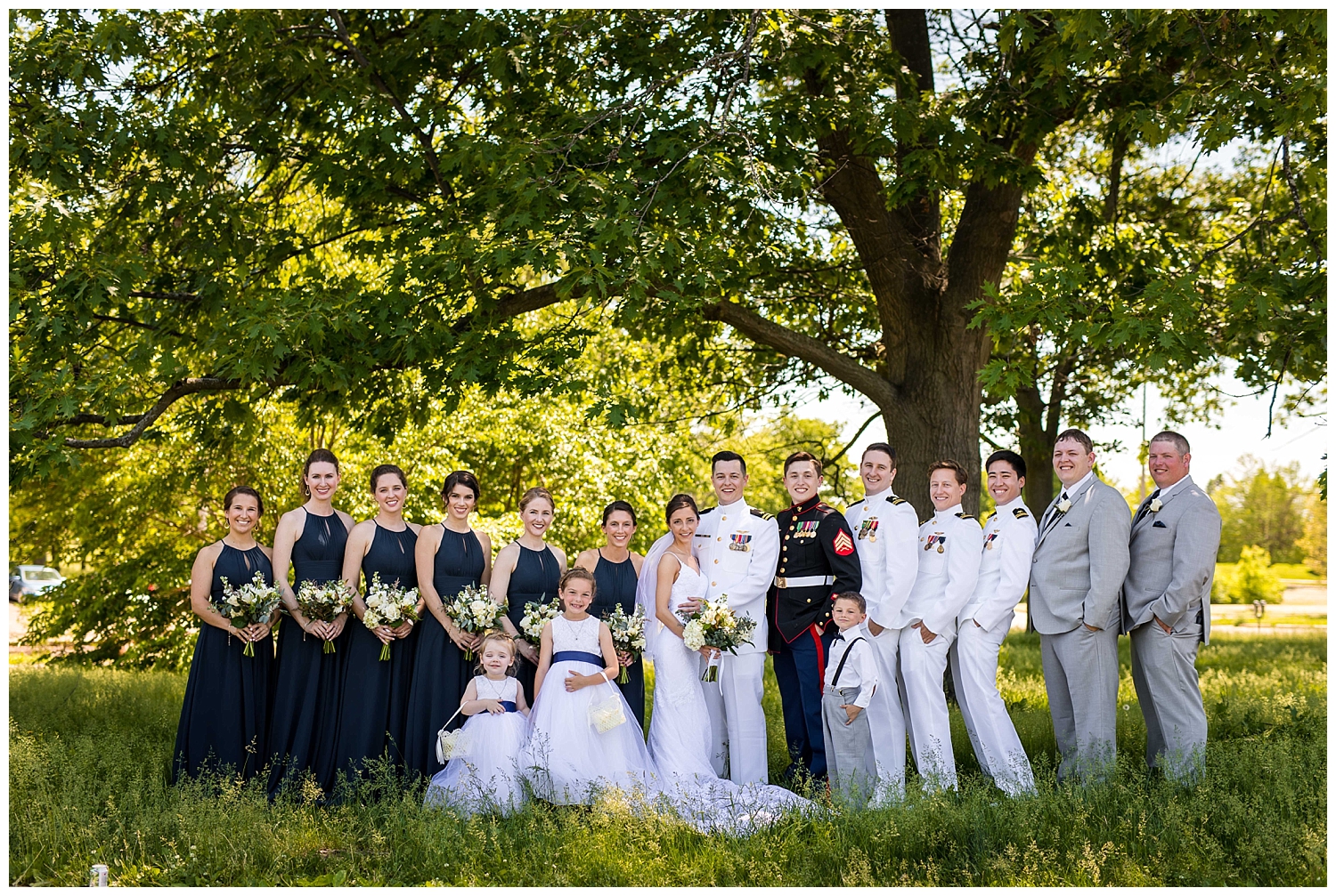 navy white blue simple military wedding party