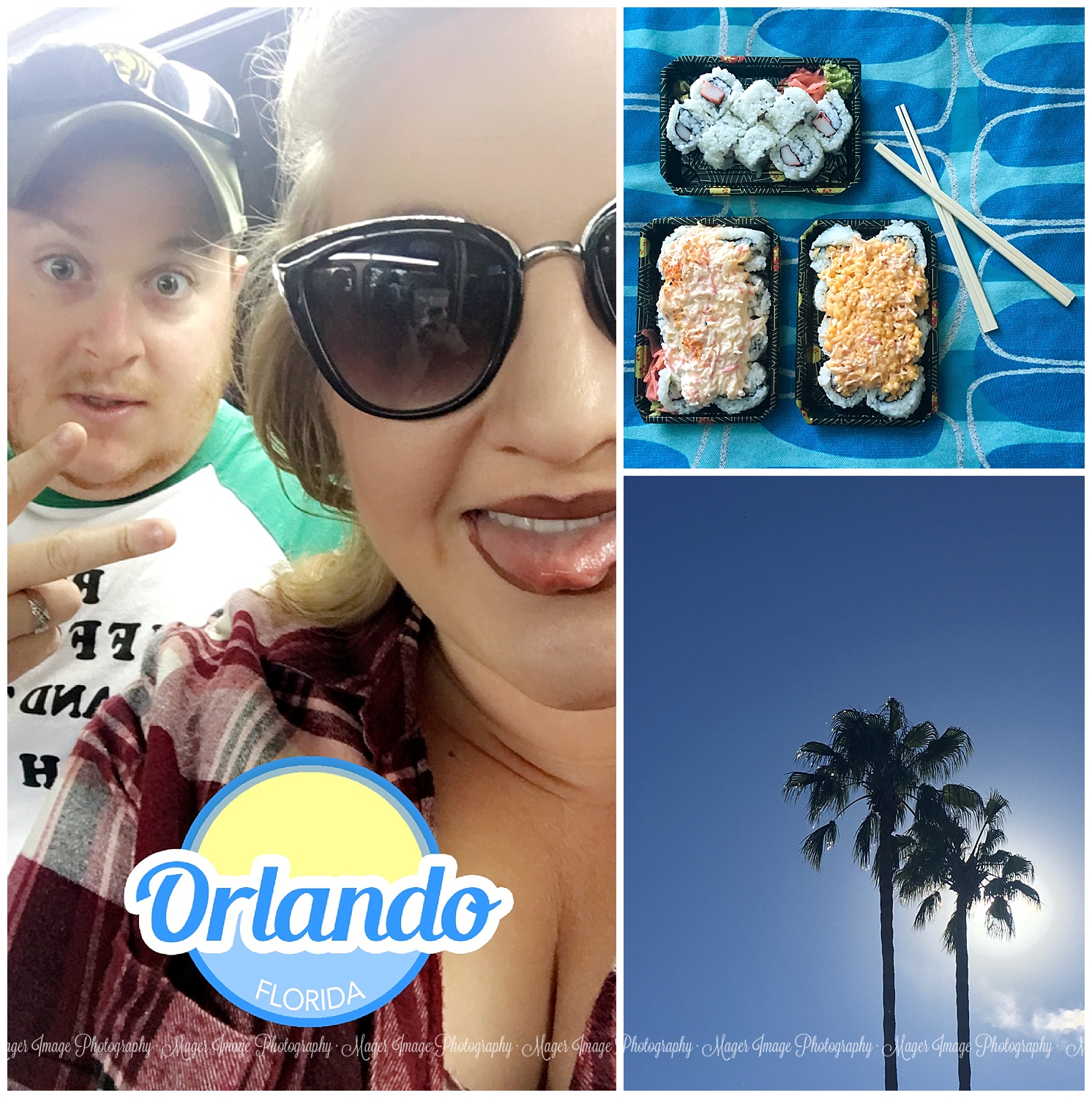 sushi lovers selfie palm trees 