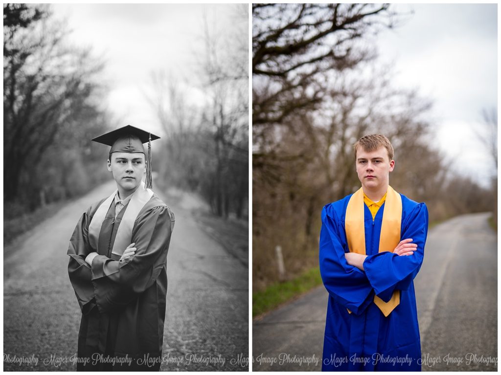 senior guy grad cap and gown