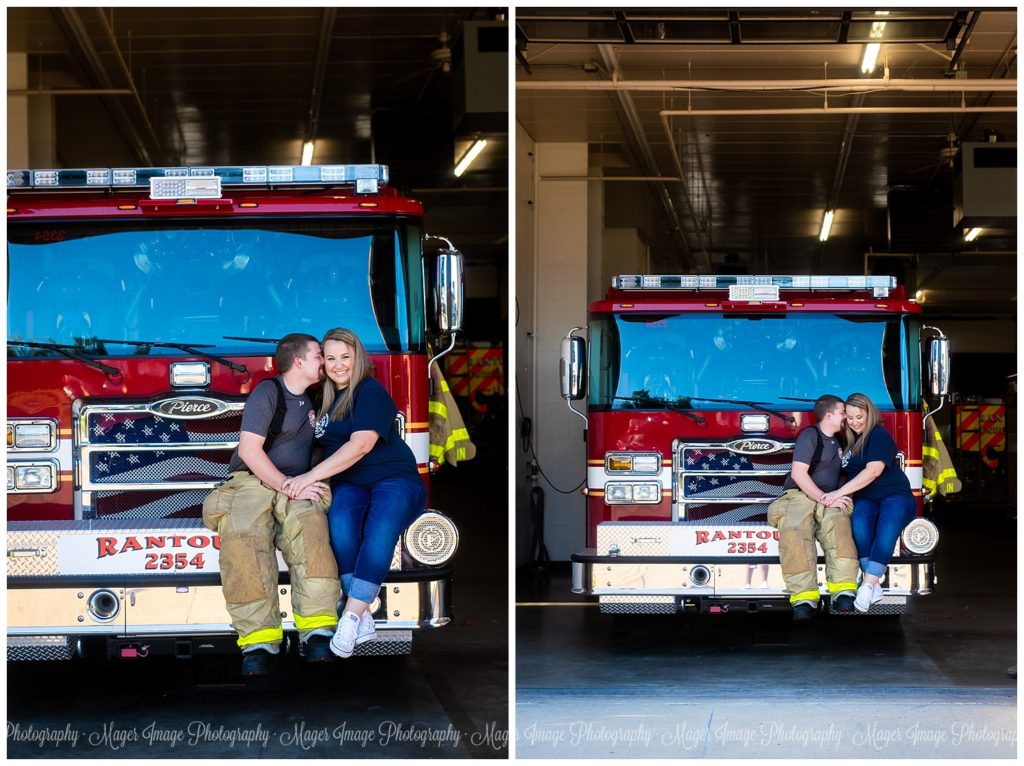 engagement session with firetruck