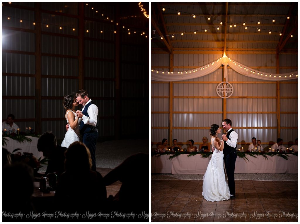 first dance barn string lights romantic
