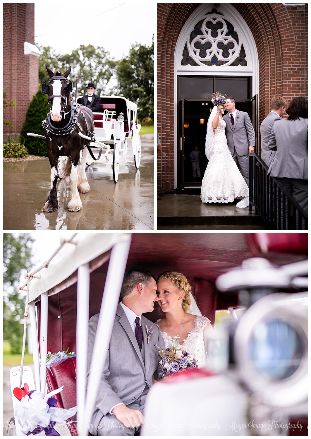 horse carriage rain wedding