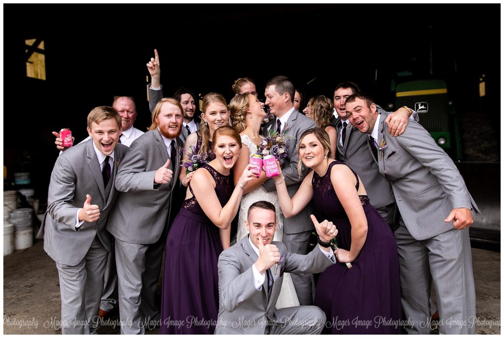 grey purple wedding party fun