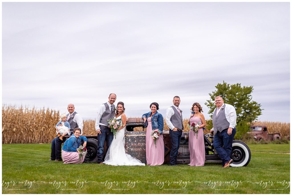 hotrod wedding bridal party farm