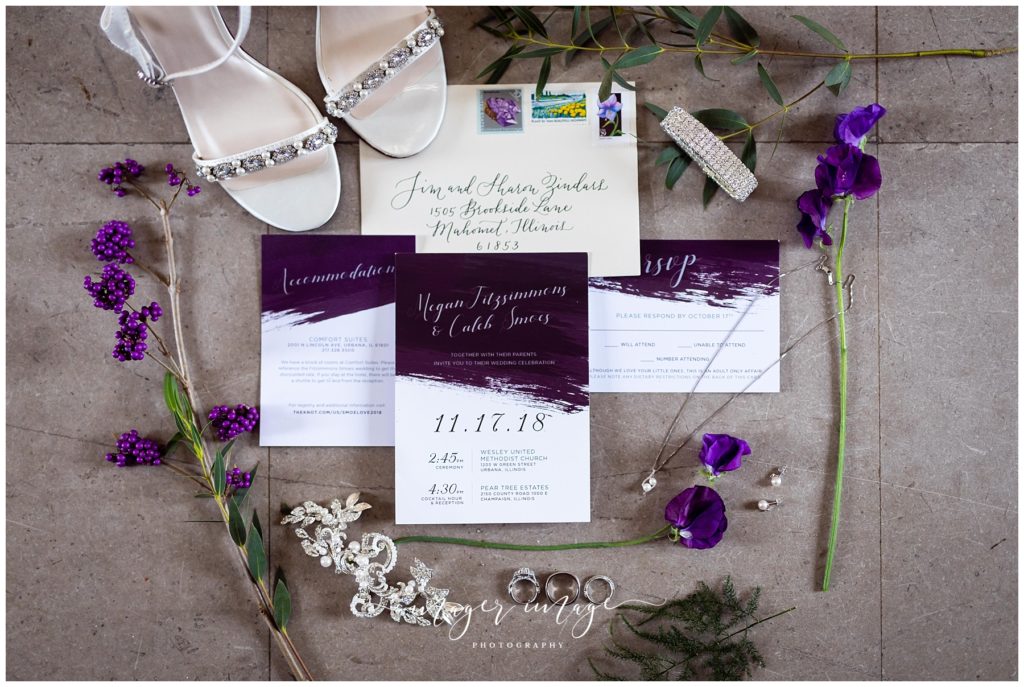 invitation suite florals details purple