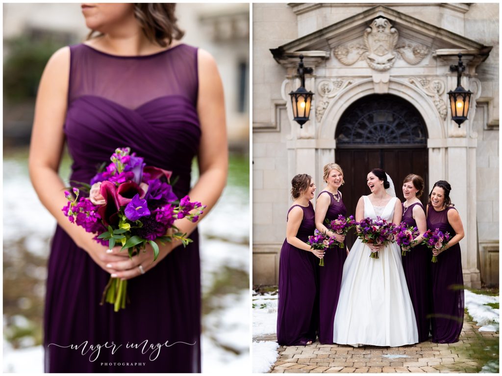 purple bridesmaids dresses winter wedding