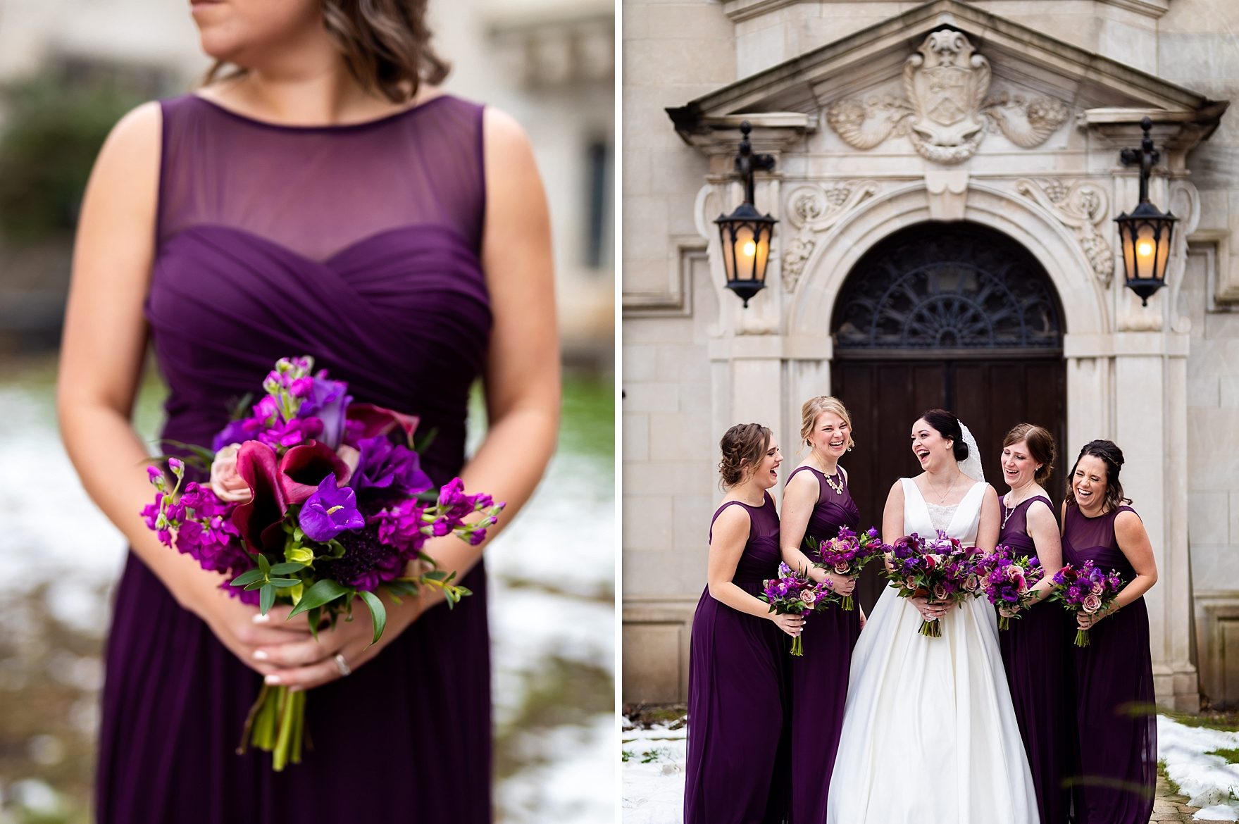 purple bridesmaids dresses winter wedding