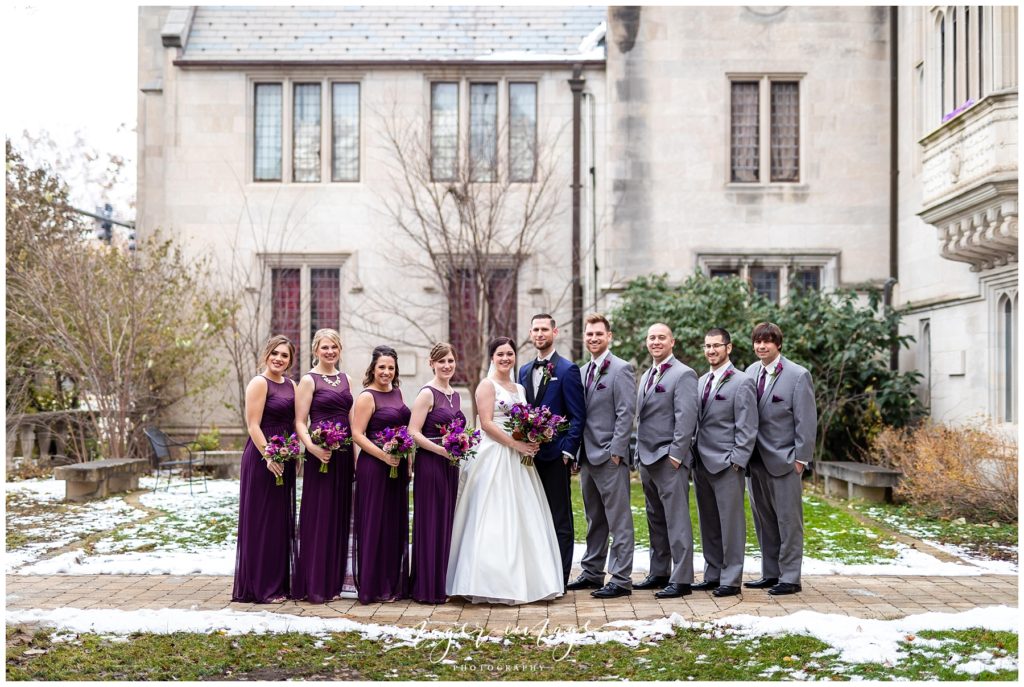 grey purple wedding party