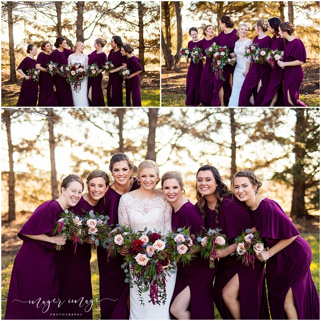 purple winter wedding bridesmaids colors florals