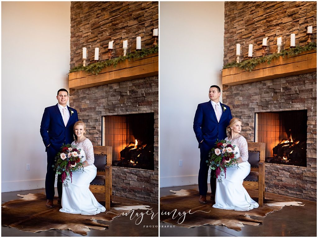 fireplace bridals pear tree lobby candles cozy winter wedding