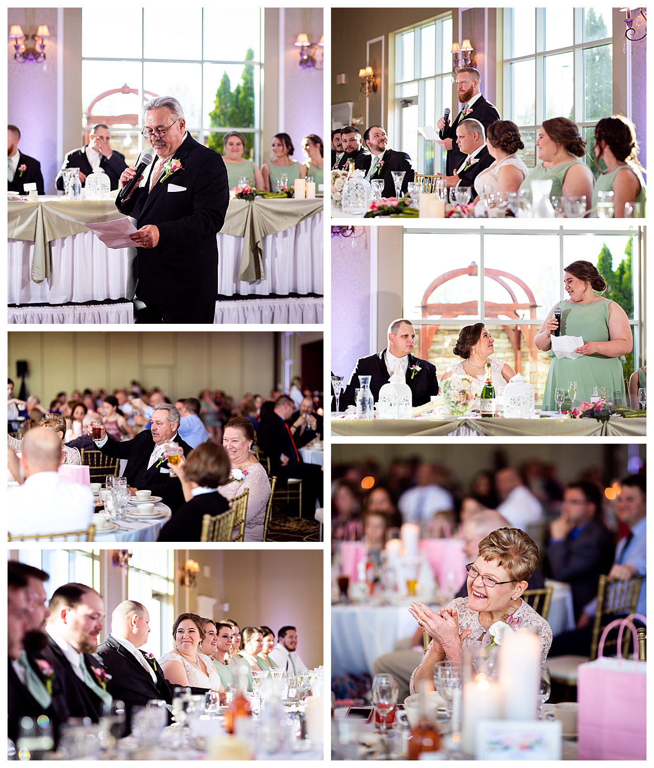 blush pink and sage green wedding bridal party speeches
