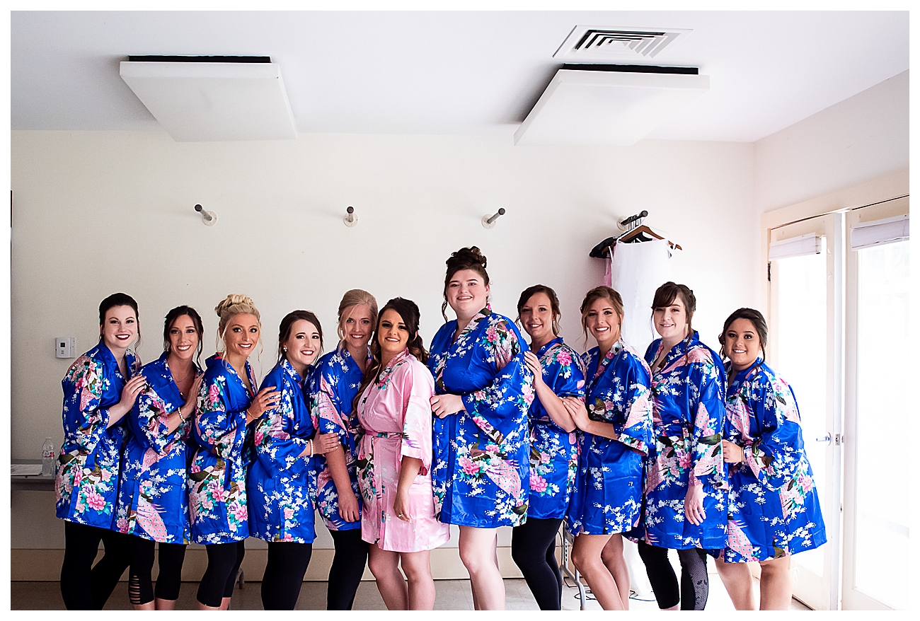 navy and pink wedding party morning of