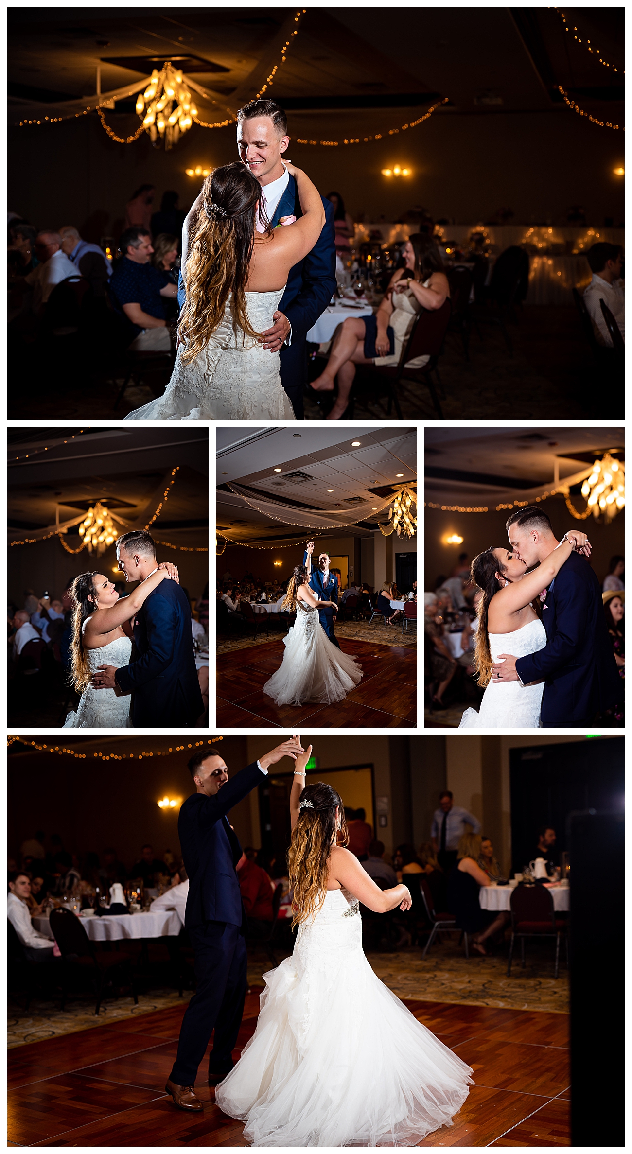 navy and pink bride and groom first dance