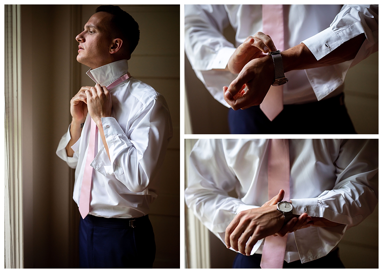 baby pink and navy groom