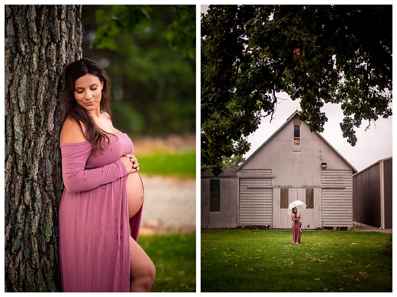barn background open belly maternity dress