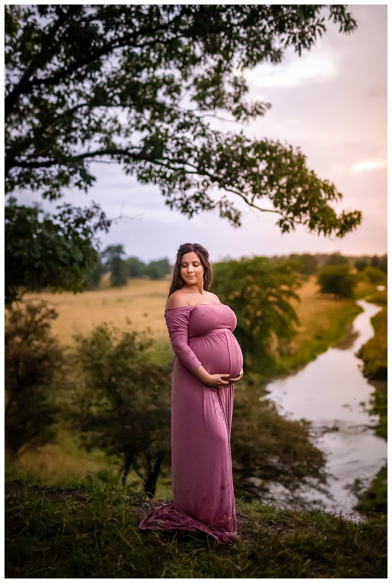 farm creek maternity sunset session blush maxi dress