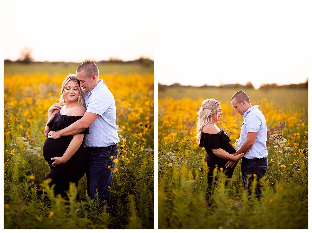 wildflower field sunset maternity session