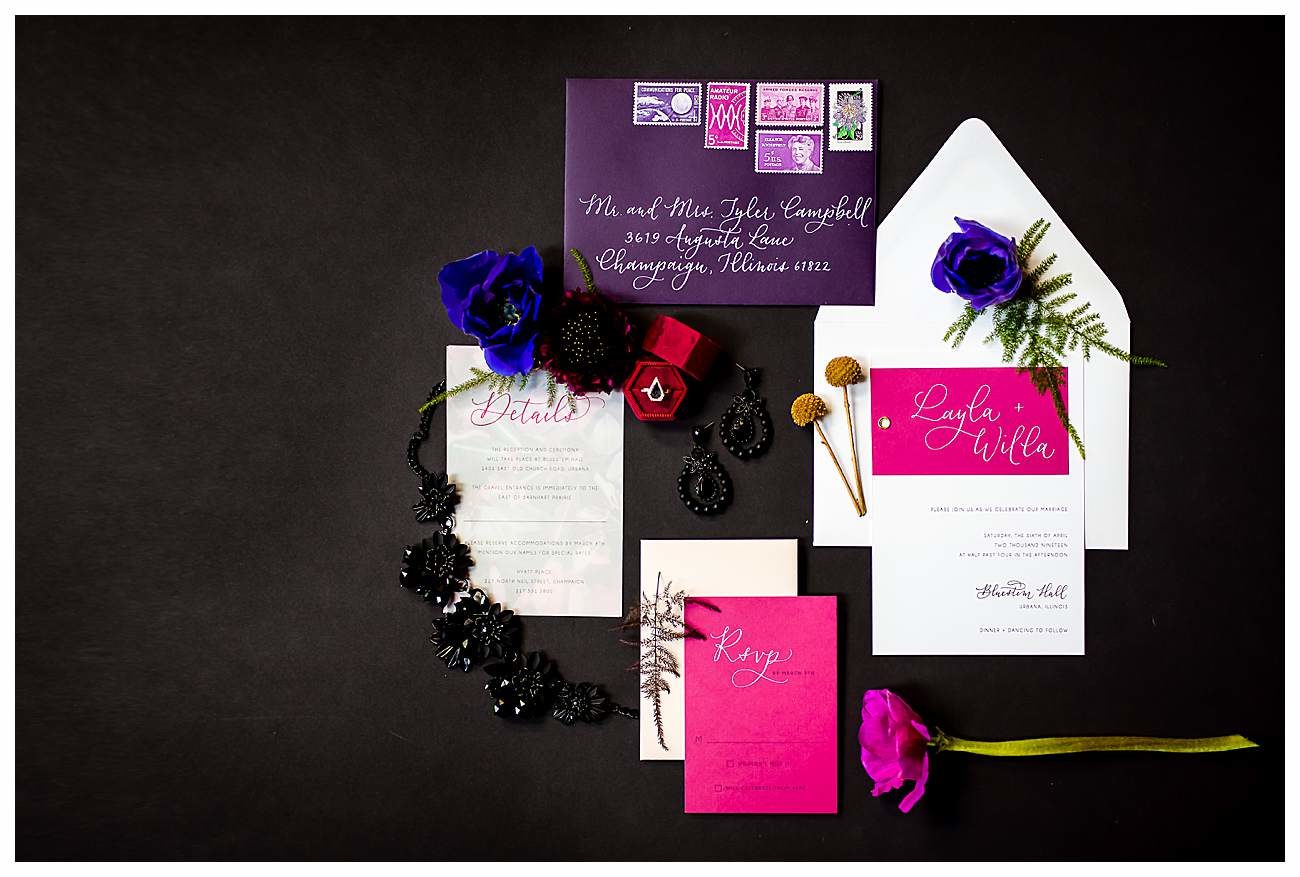 dark colorful wedding invitation suite