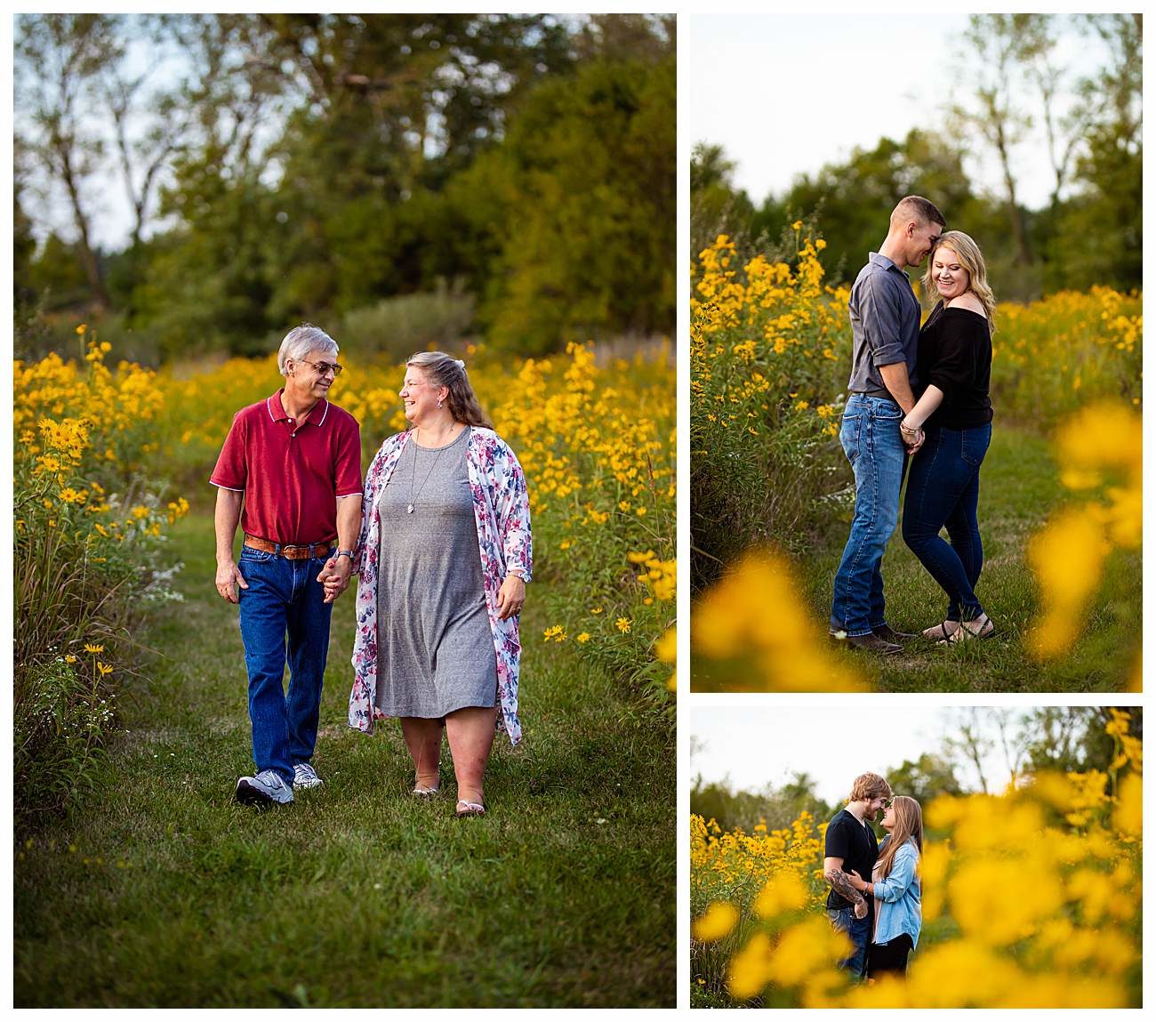 flower field couples family 