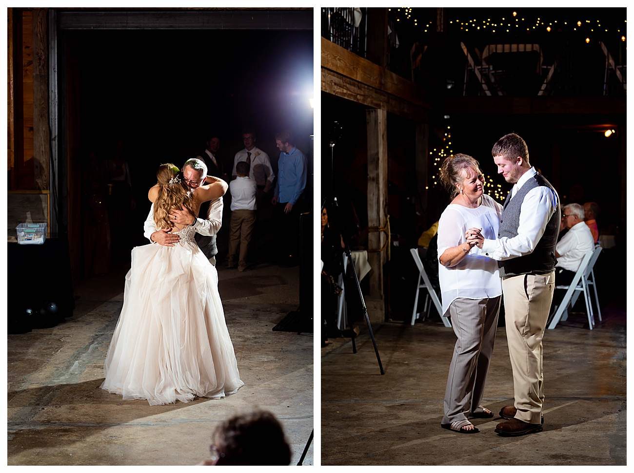 mother and father first dance barn wedding