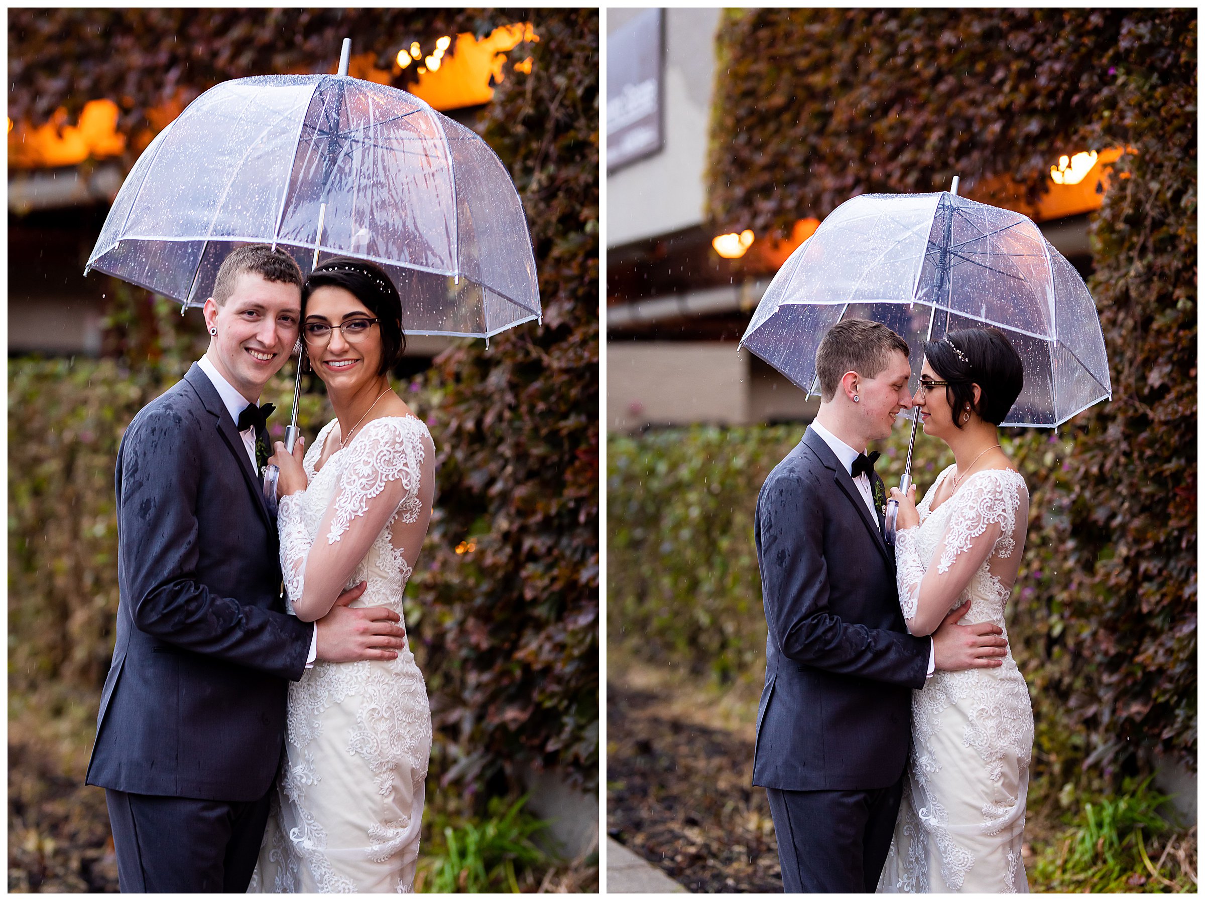 romantic rainy wedding ivy portraits