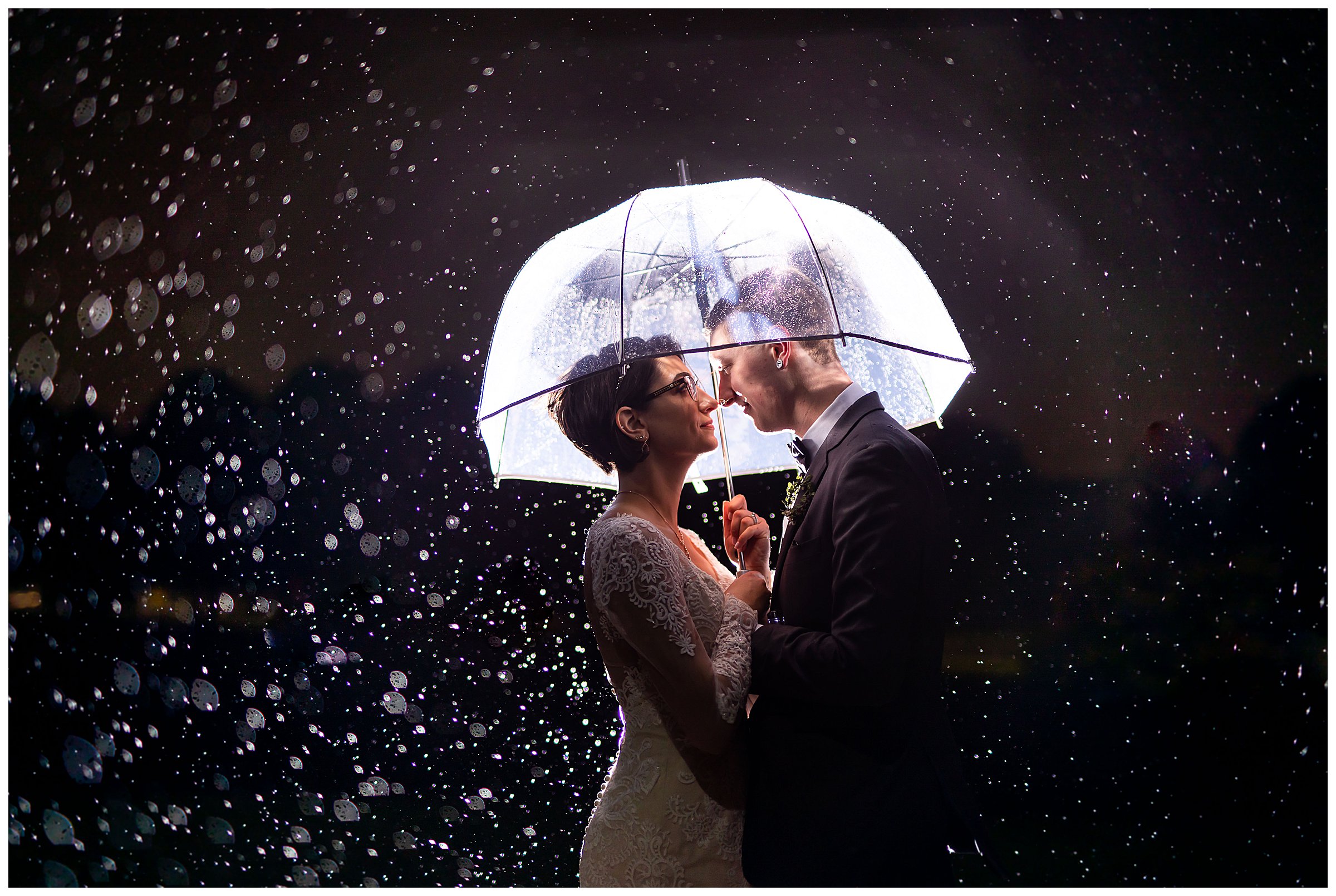 clear umbrella wedding portraits