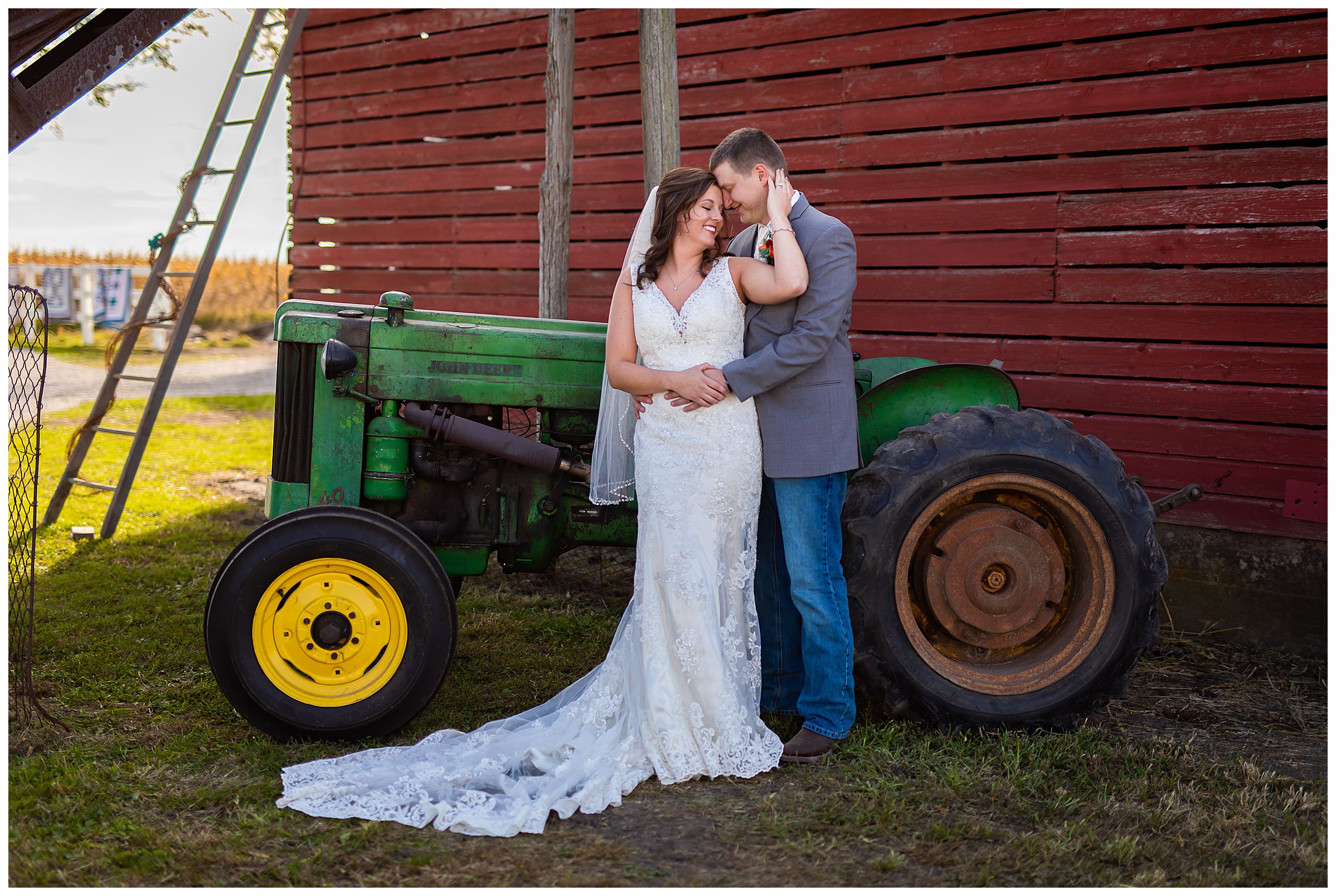 country tractor wedding portrait