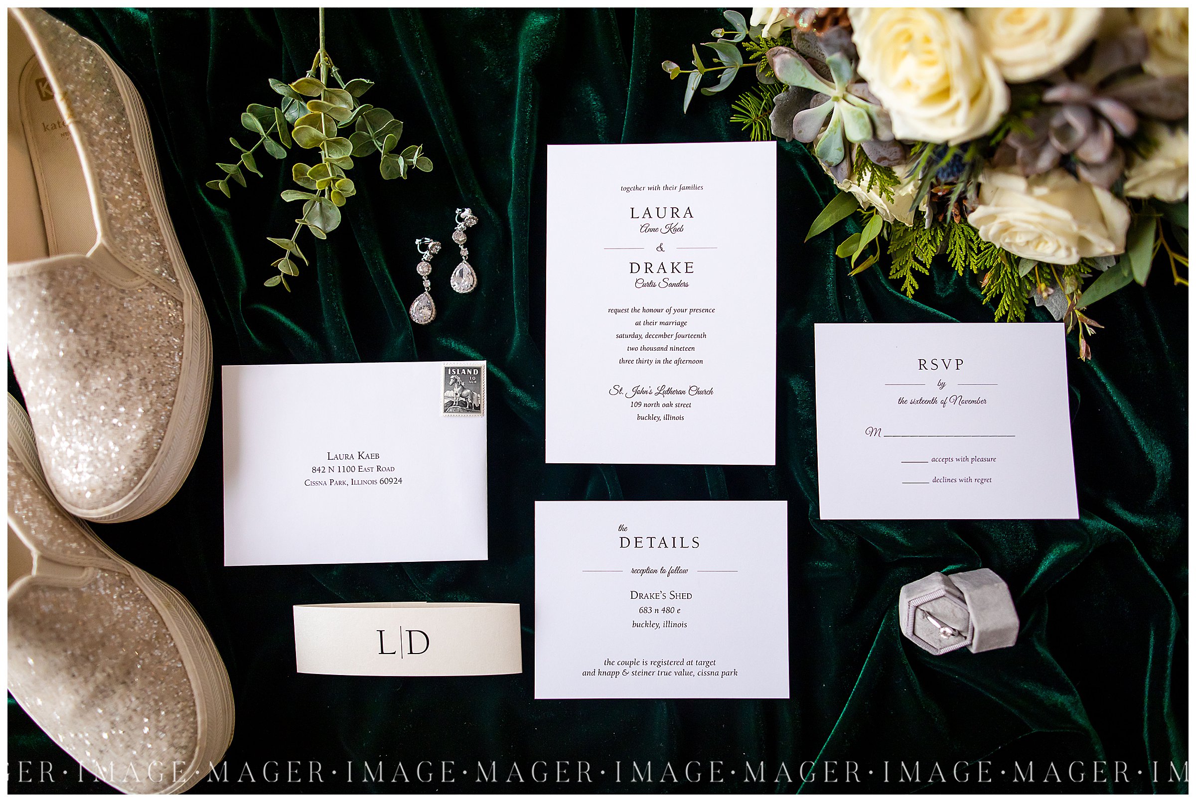 evergreen winter wedding invitations