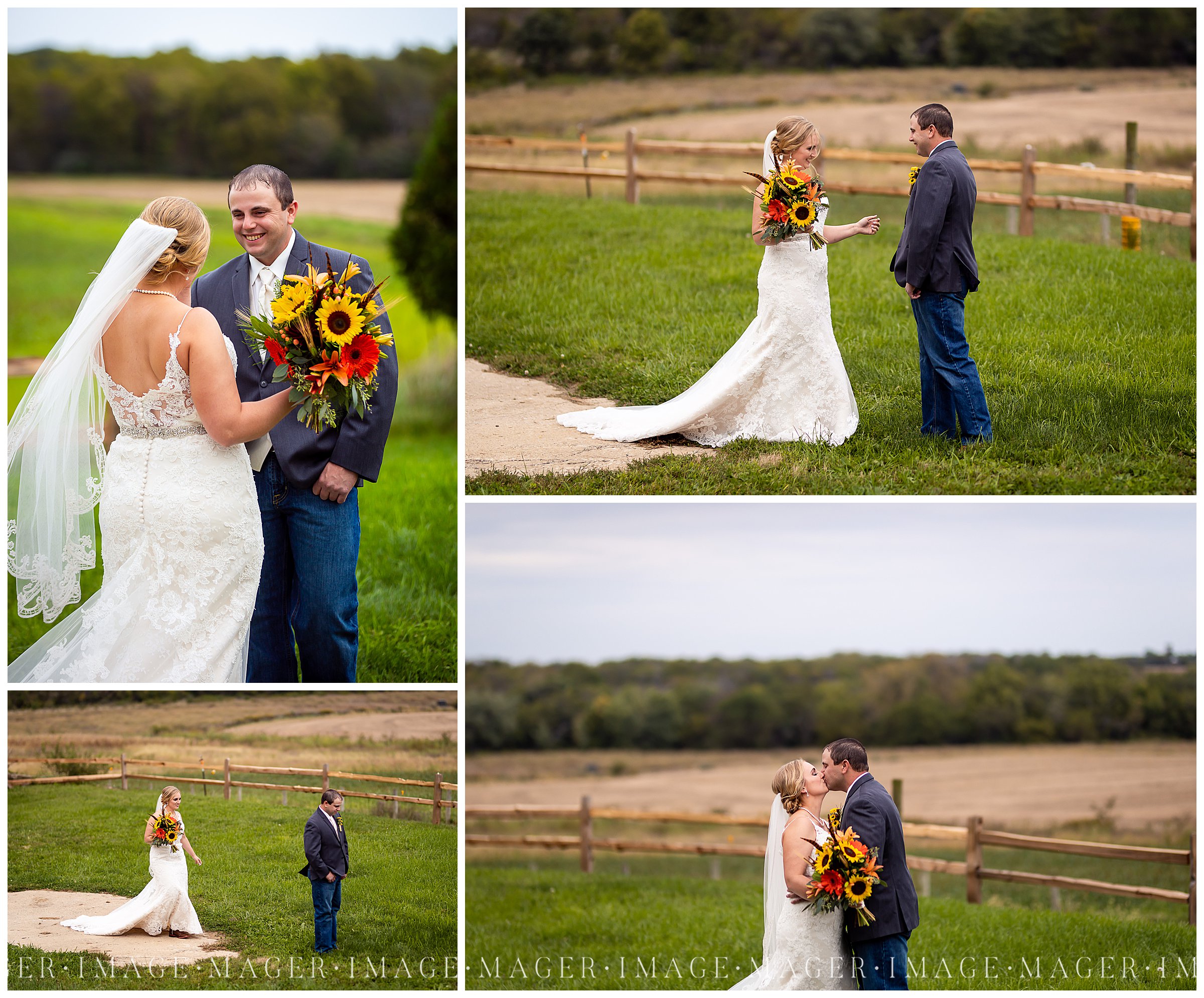 fall country wedding first look 
