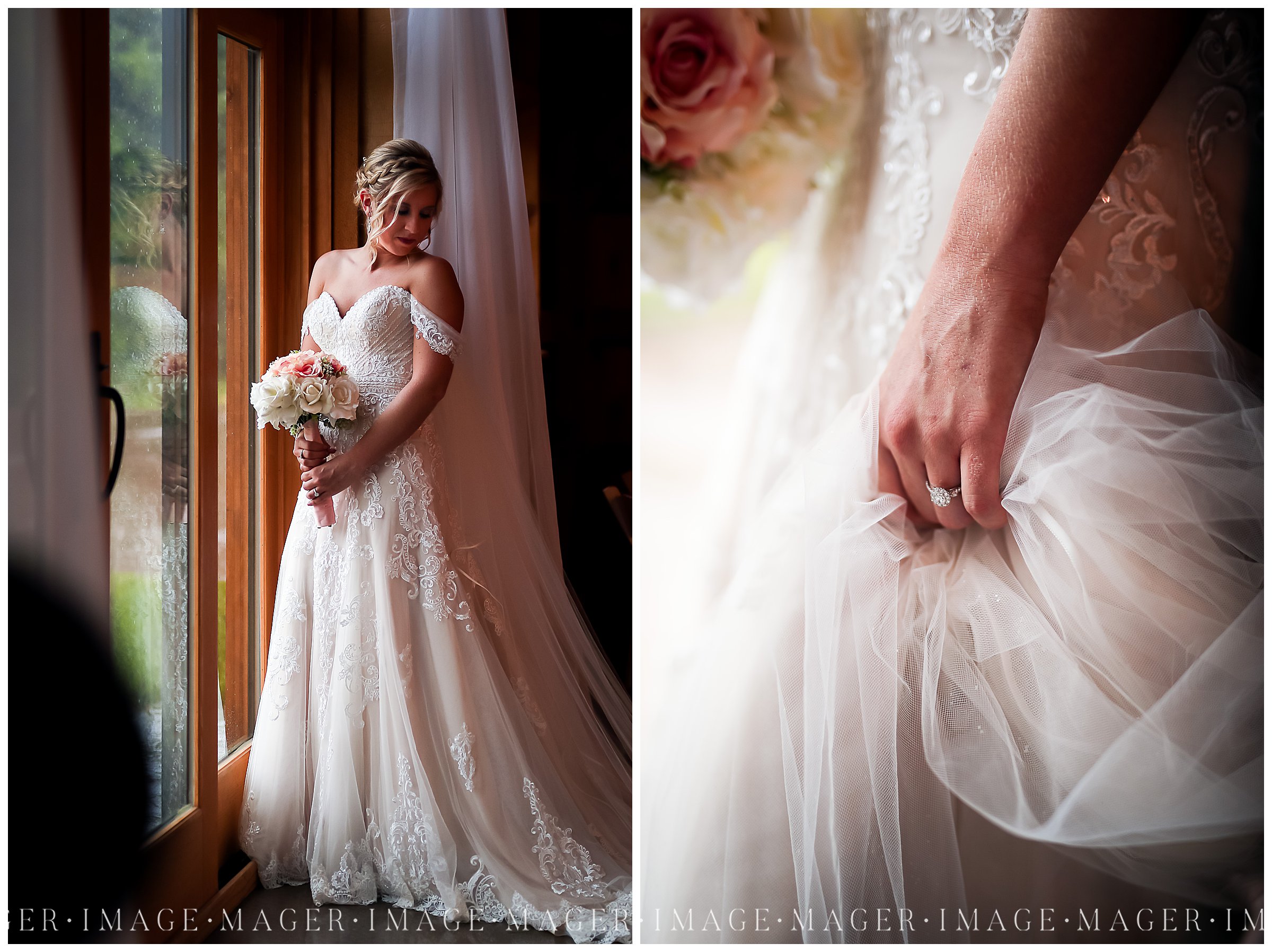 blush wedding dress details