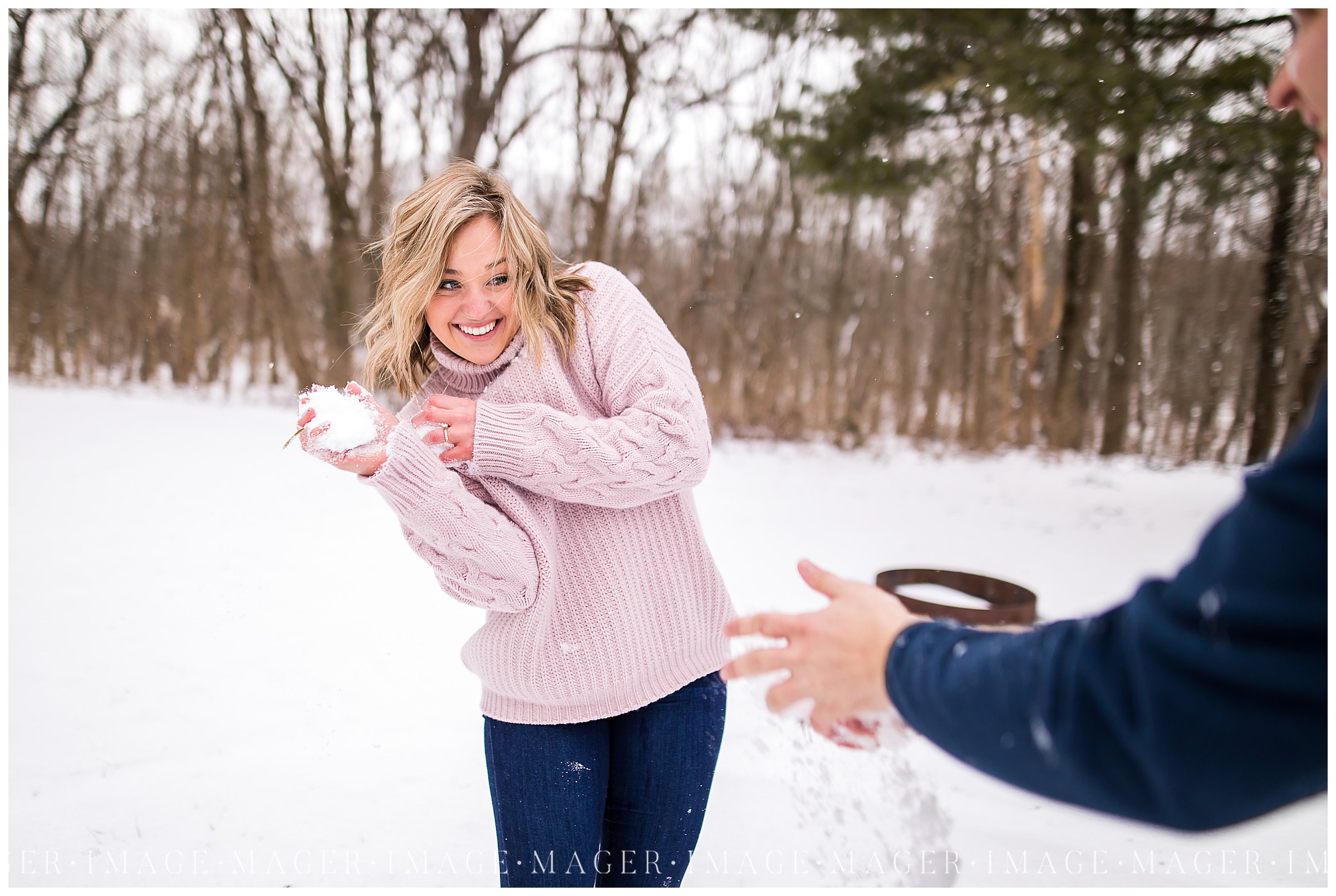fun loving snow ball fight engagement shoot