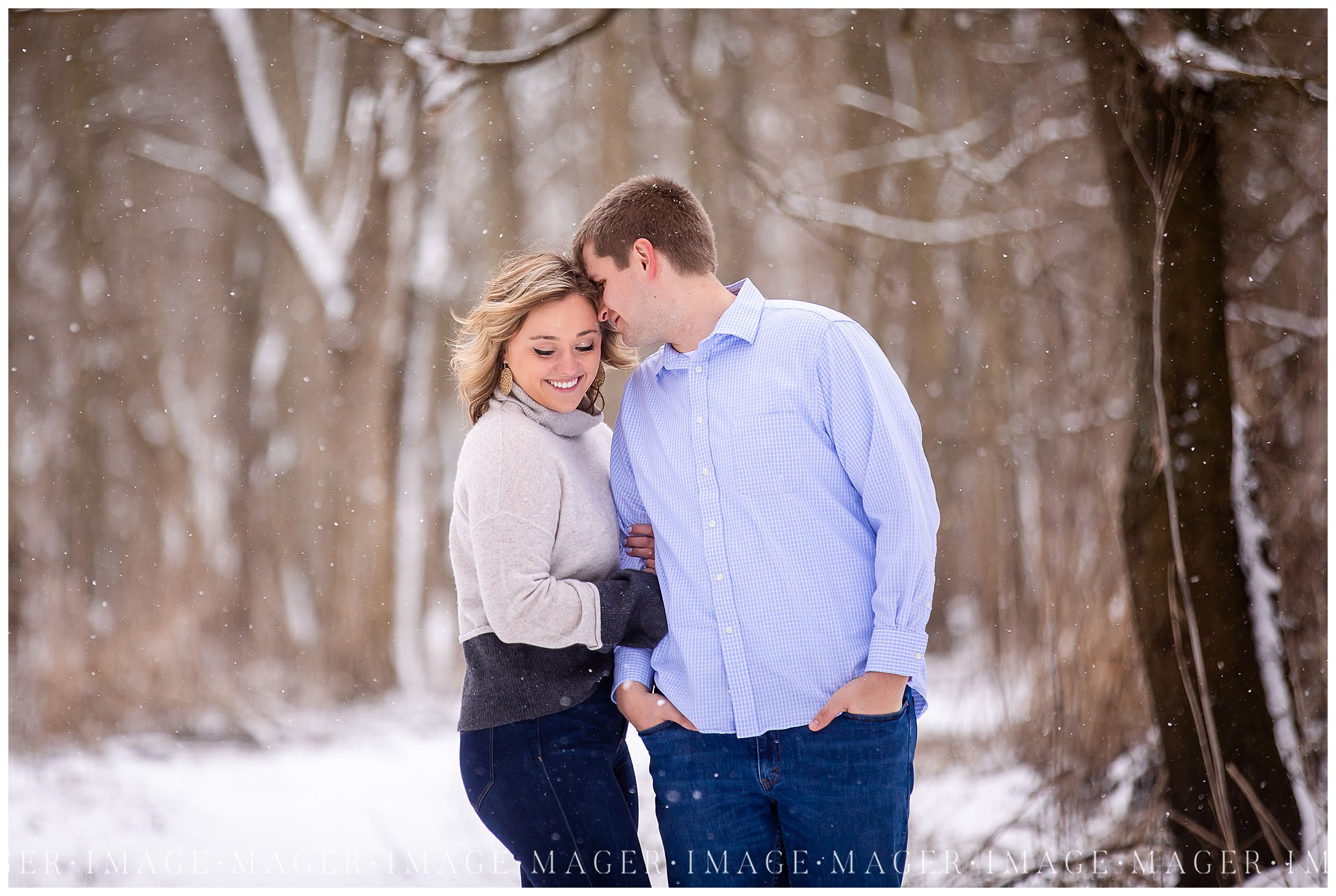 rural snow winter engagement session
