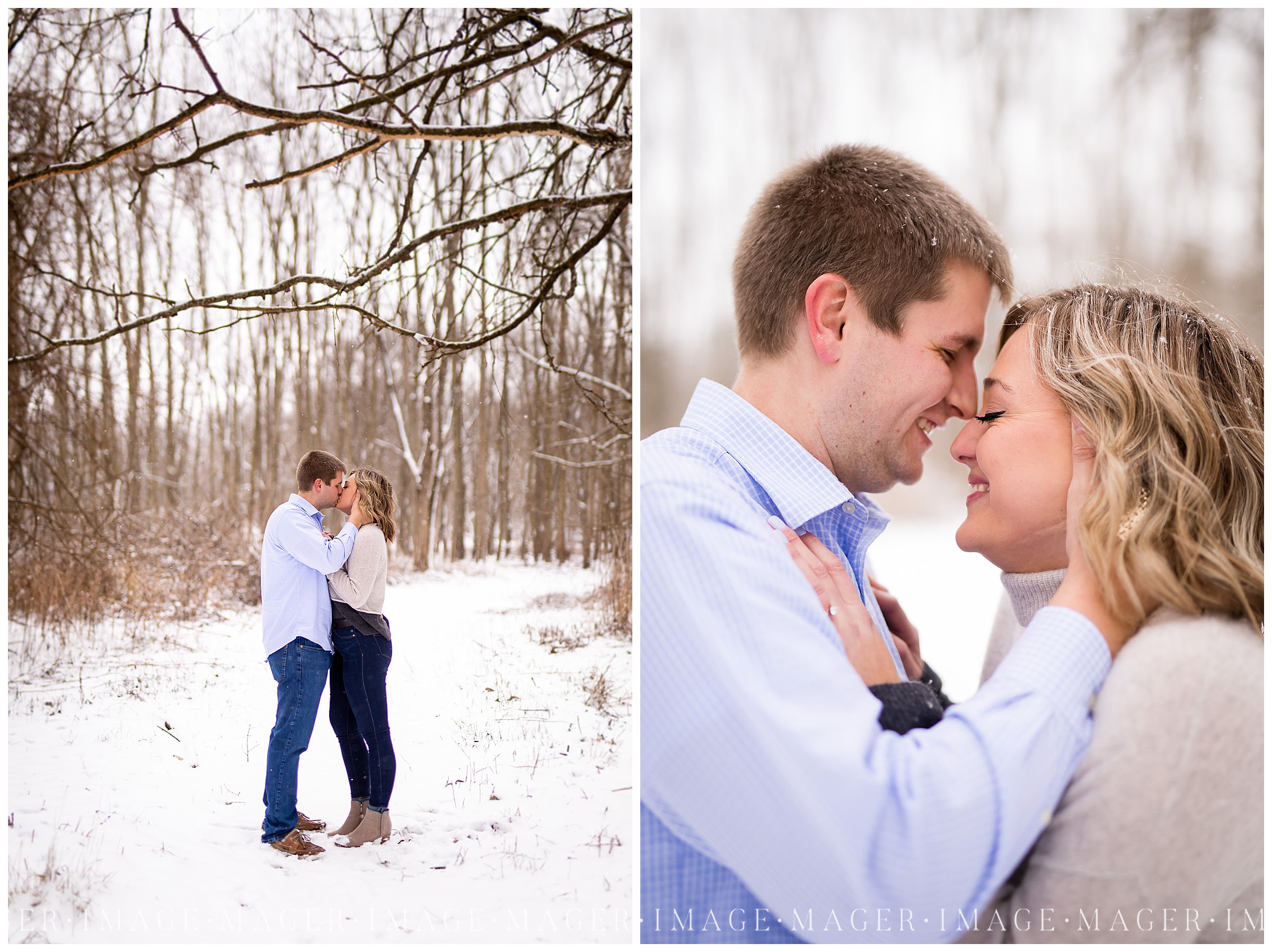 winter engagement session in woods 