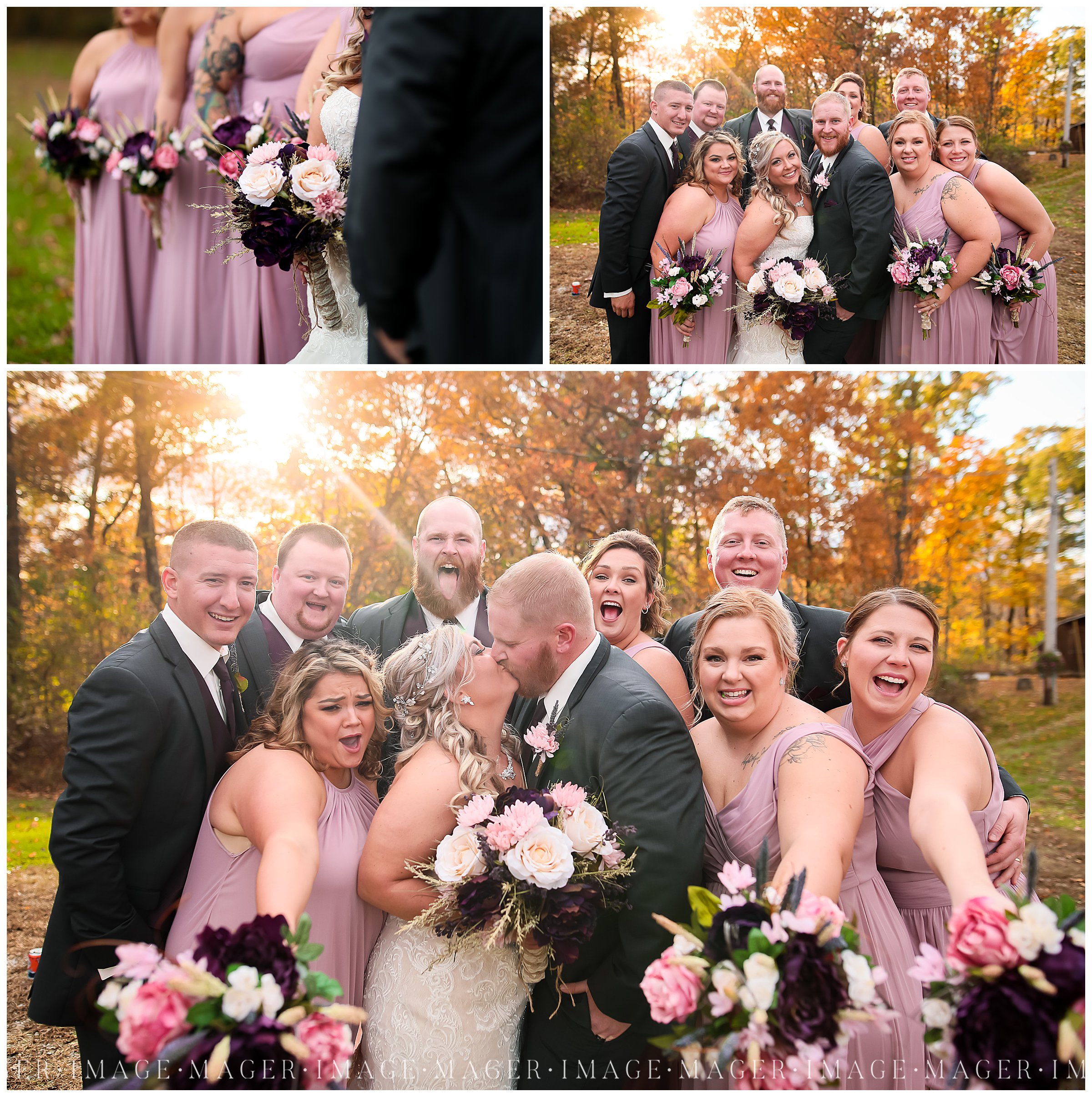 fall wedding golden hour bridal party pictures