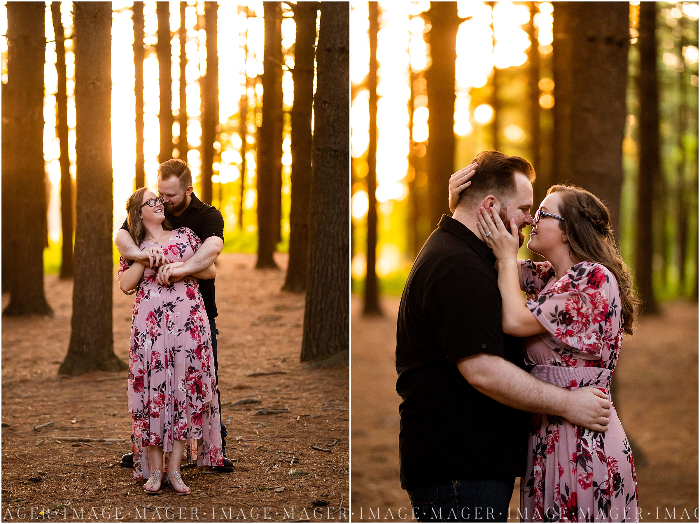 romantic sunset engagement session forest 