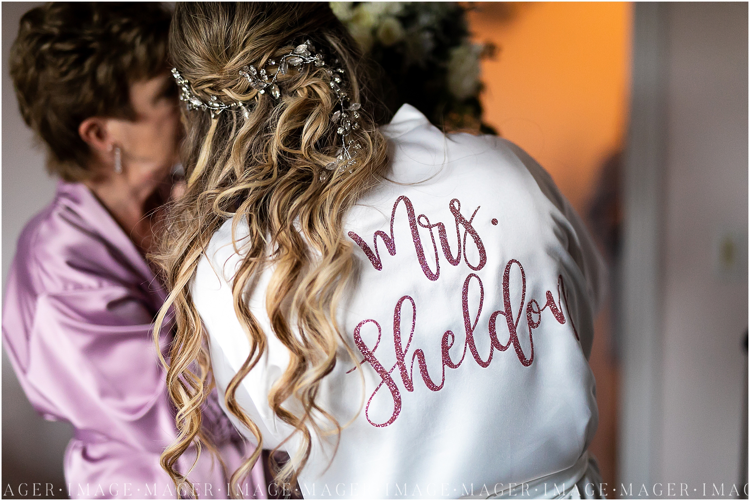 rose gold and white wedding day robes