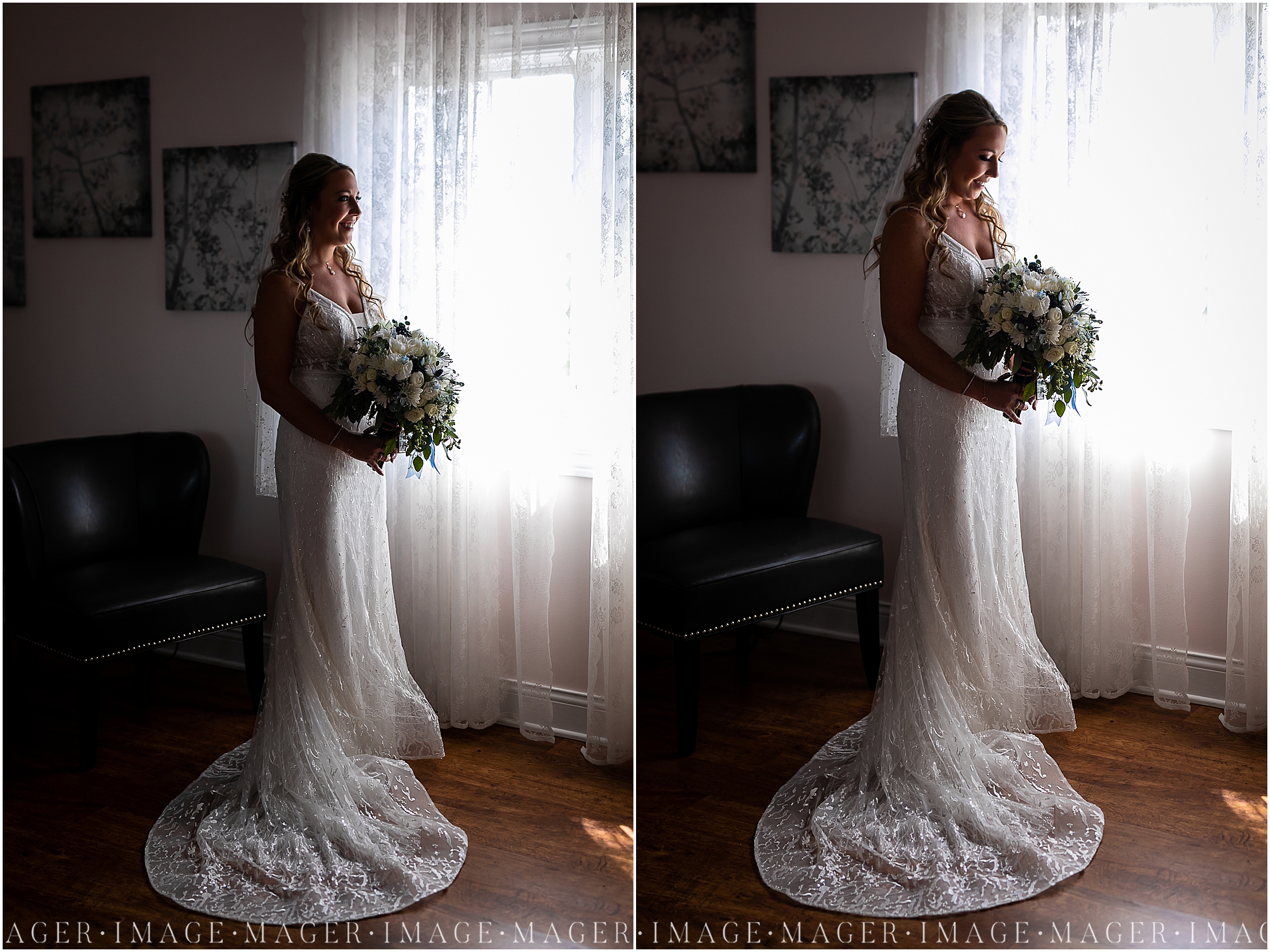 fit and flare wedding day window bride