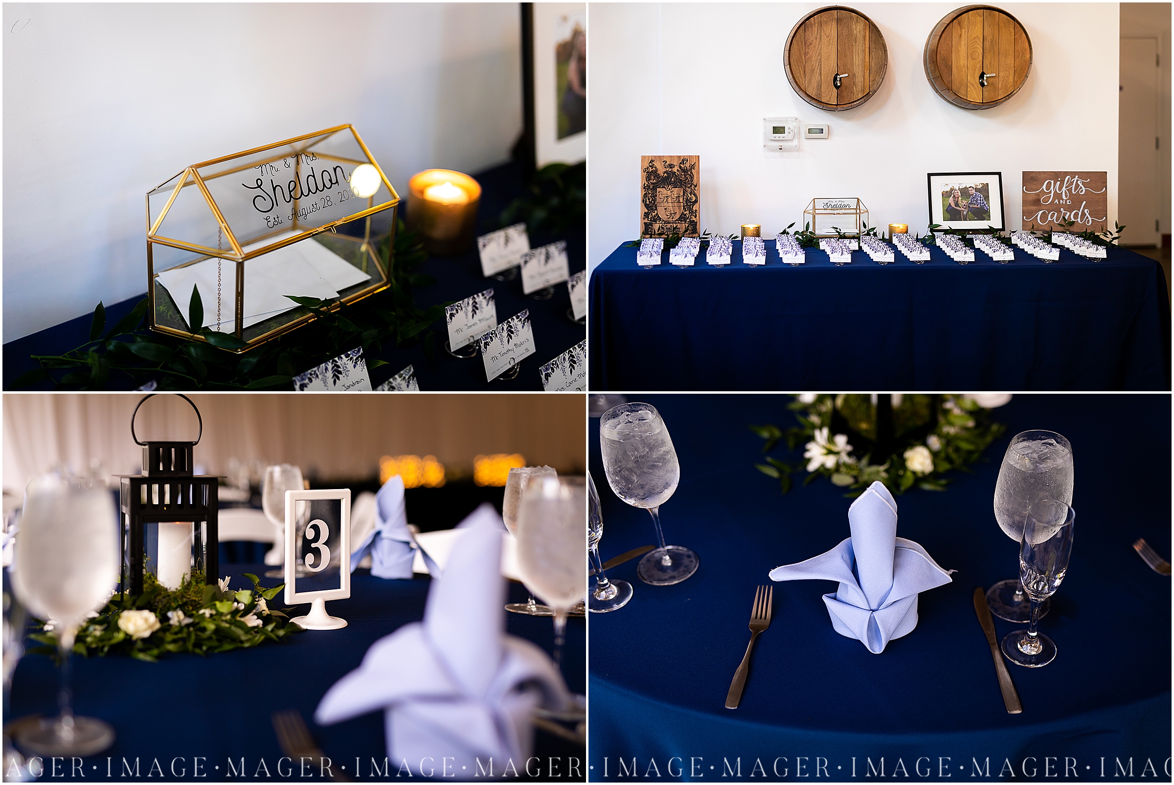 blue summer wedding reception details