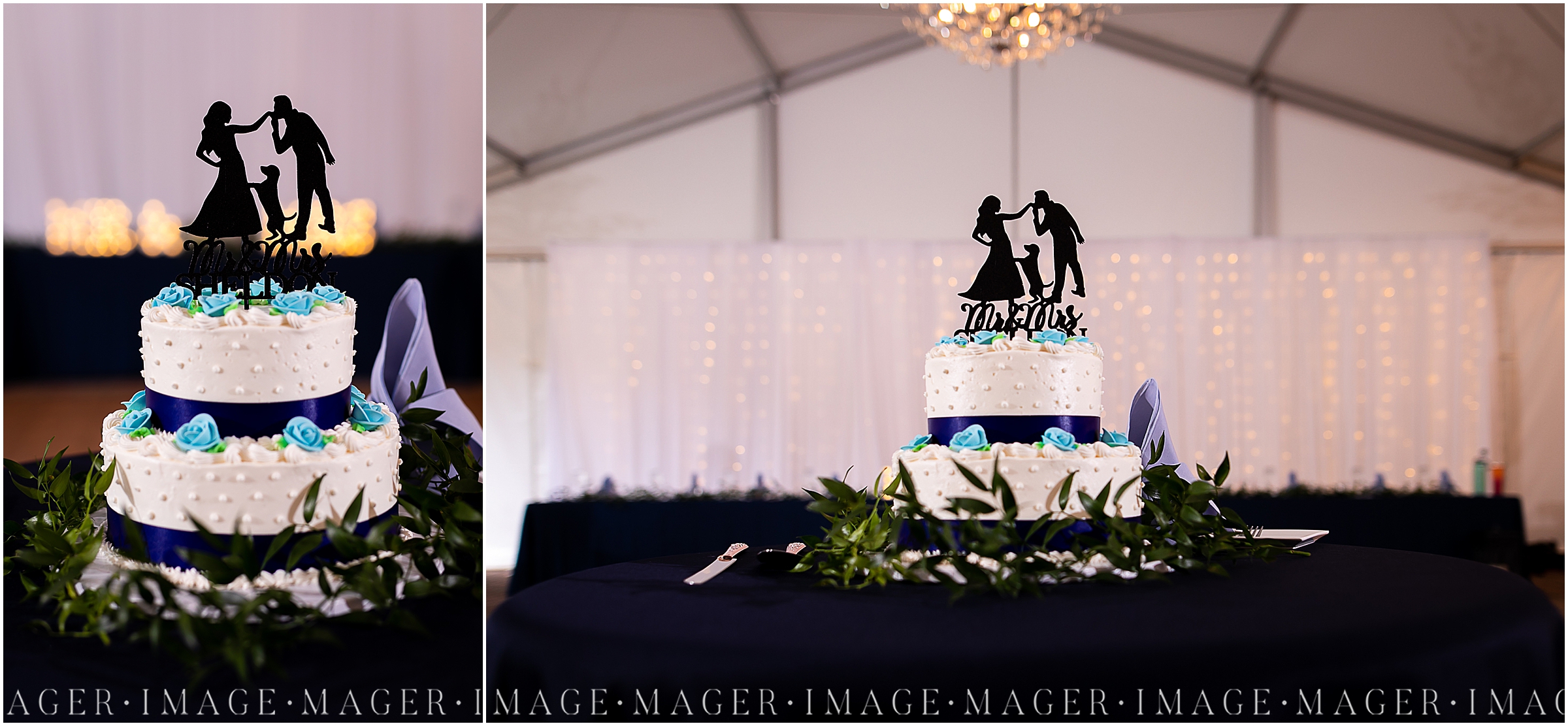 blue and turquoise wedding cake