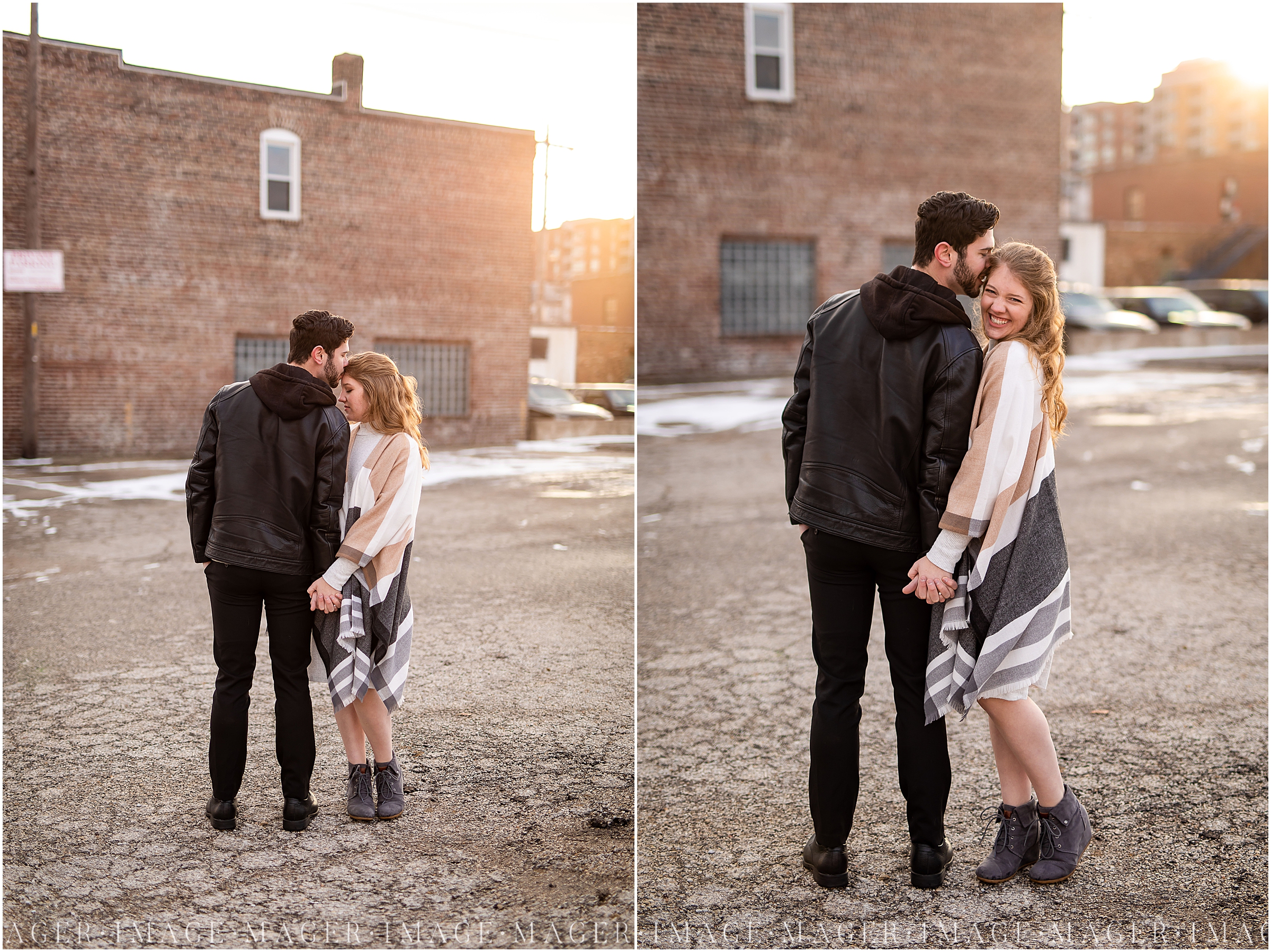 winter downtown champaign engagement session