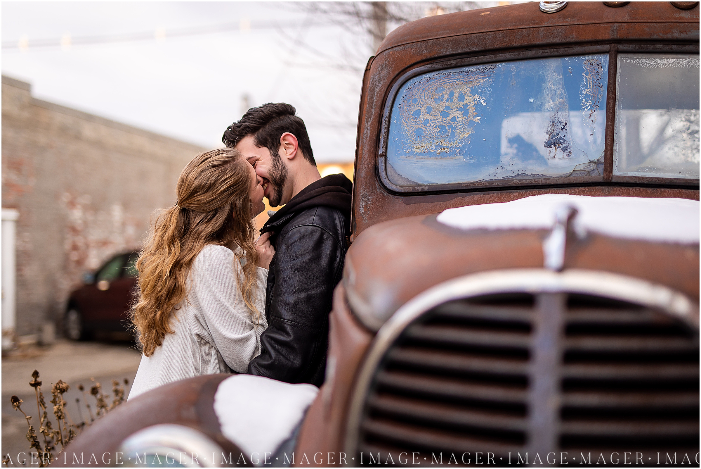old truck winter engagement session