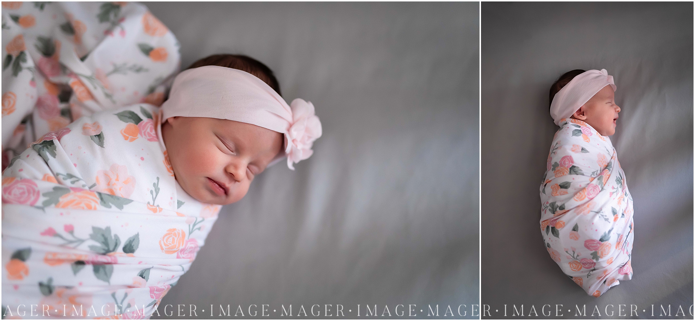 pink and grey floral swaddle 