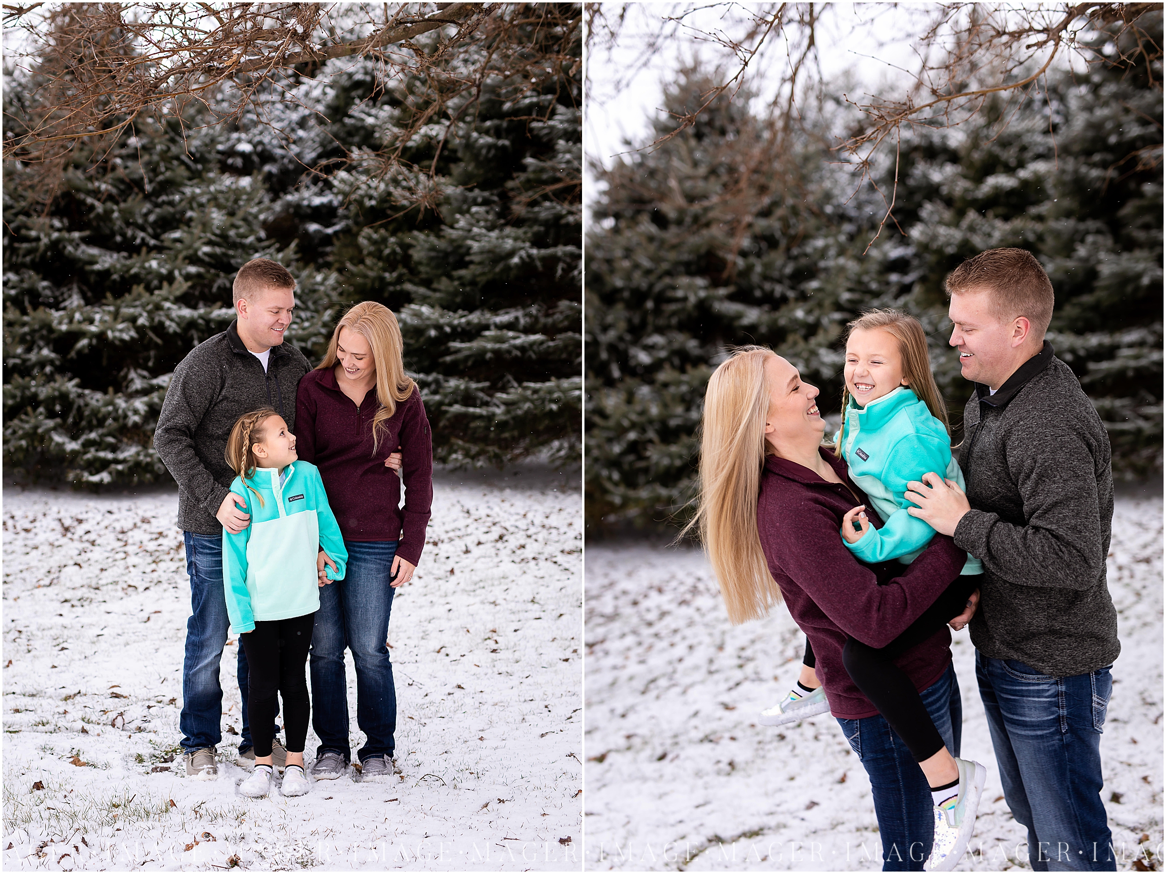 Ten Mile Grove winter engagement session, snow capped evergreen trees
