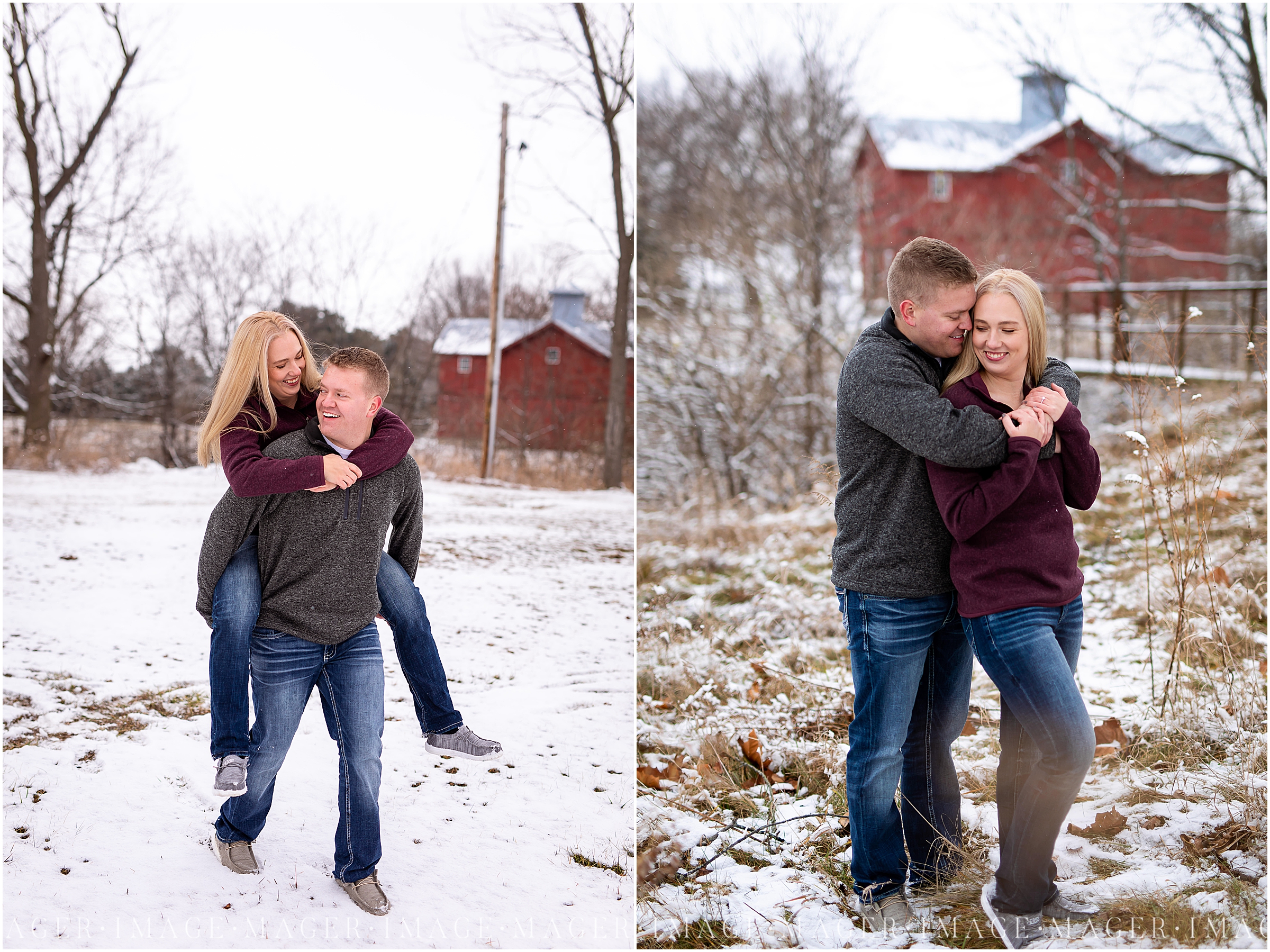 snowy winter laid back engagement session