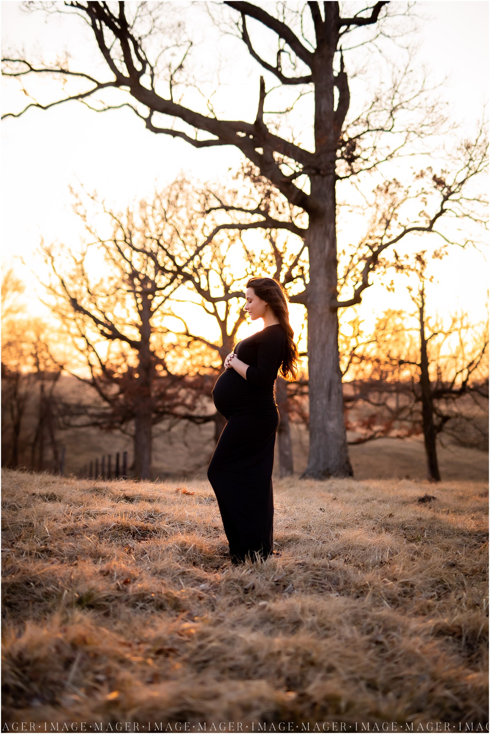 golden hour maternity, black maxi dress