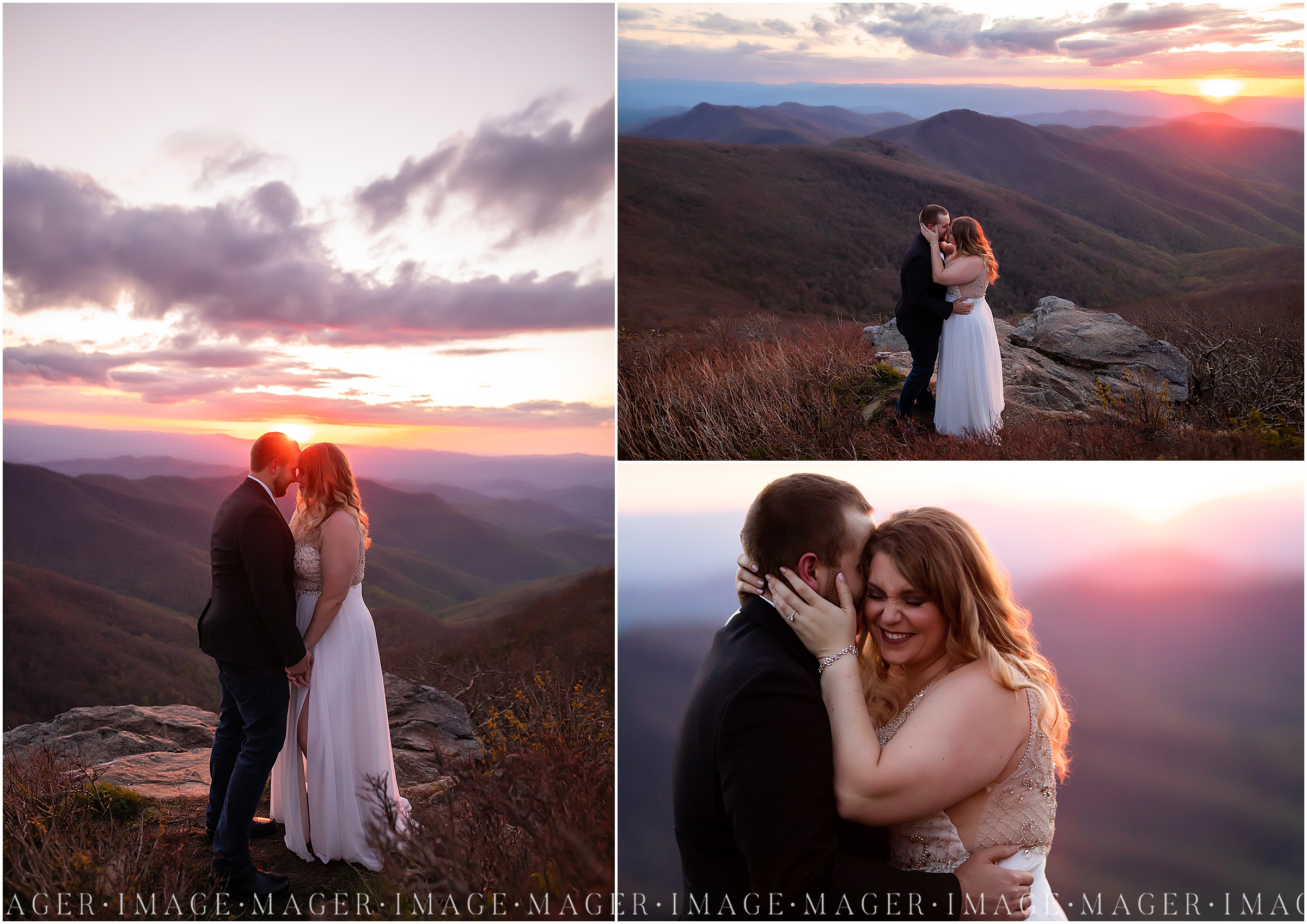 sunset mountain top wedding, craggy pinnacle