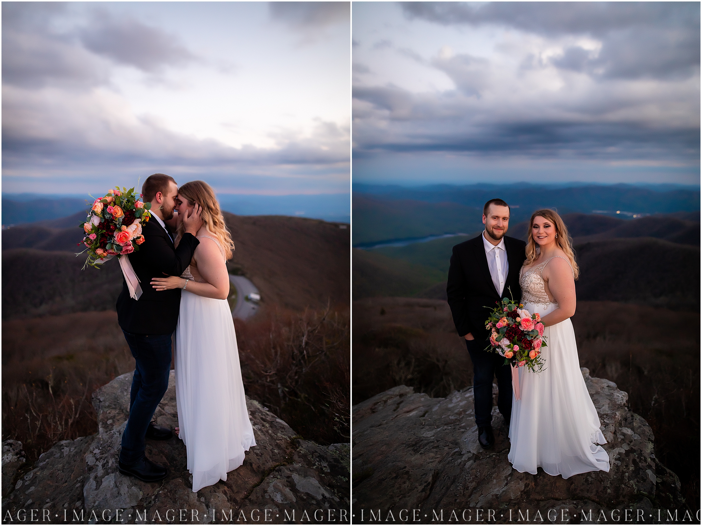 intimate sunset mountain top wedding, craggy pinnacle