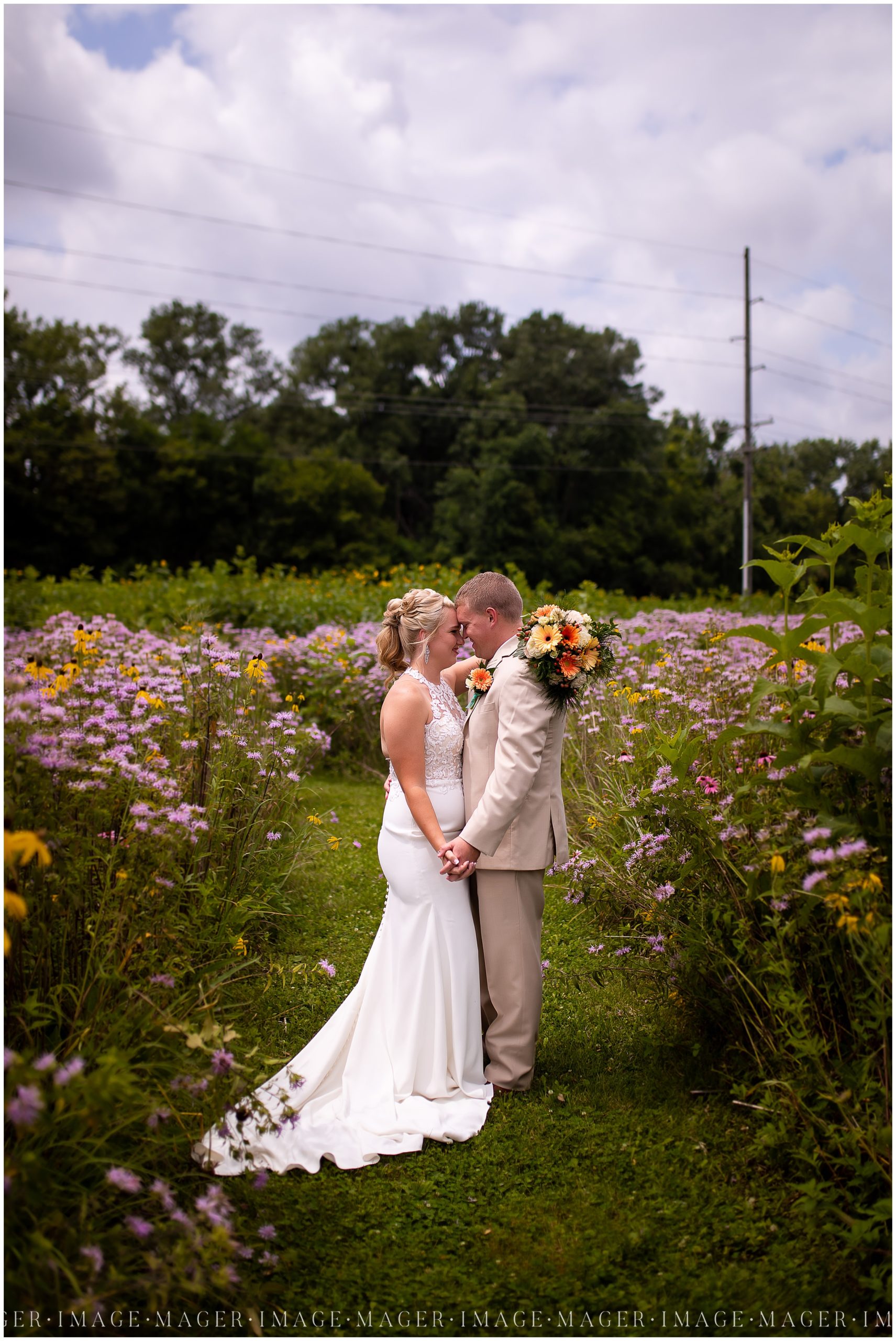 wildflower field wedding portraits